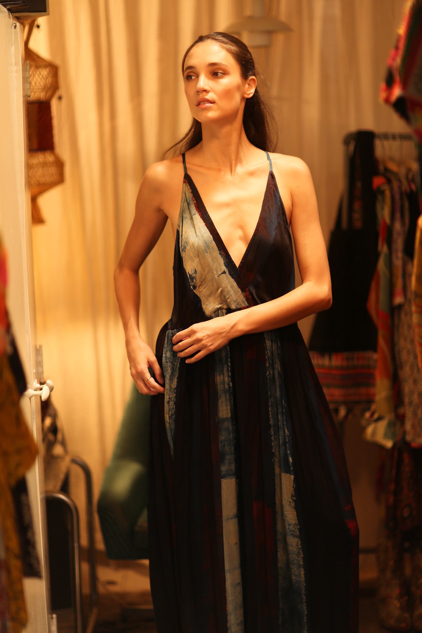 HAND BLOCK PRINT SILK DRESS LILY - BANGKOK TAILOR CLOTHING STORE - HANDMADE CLOTHING