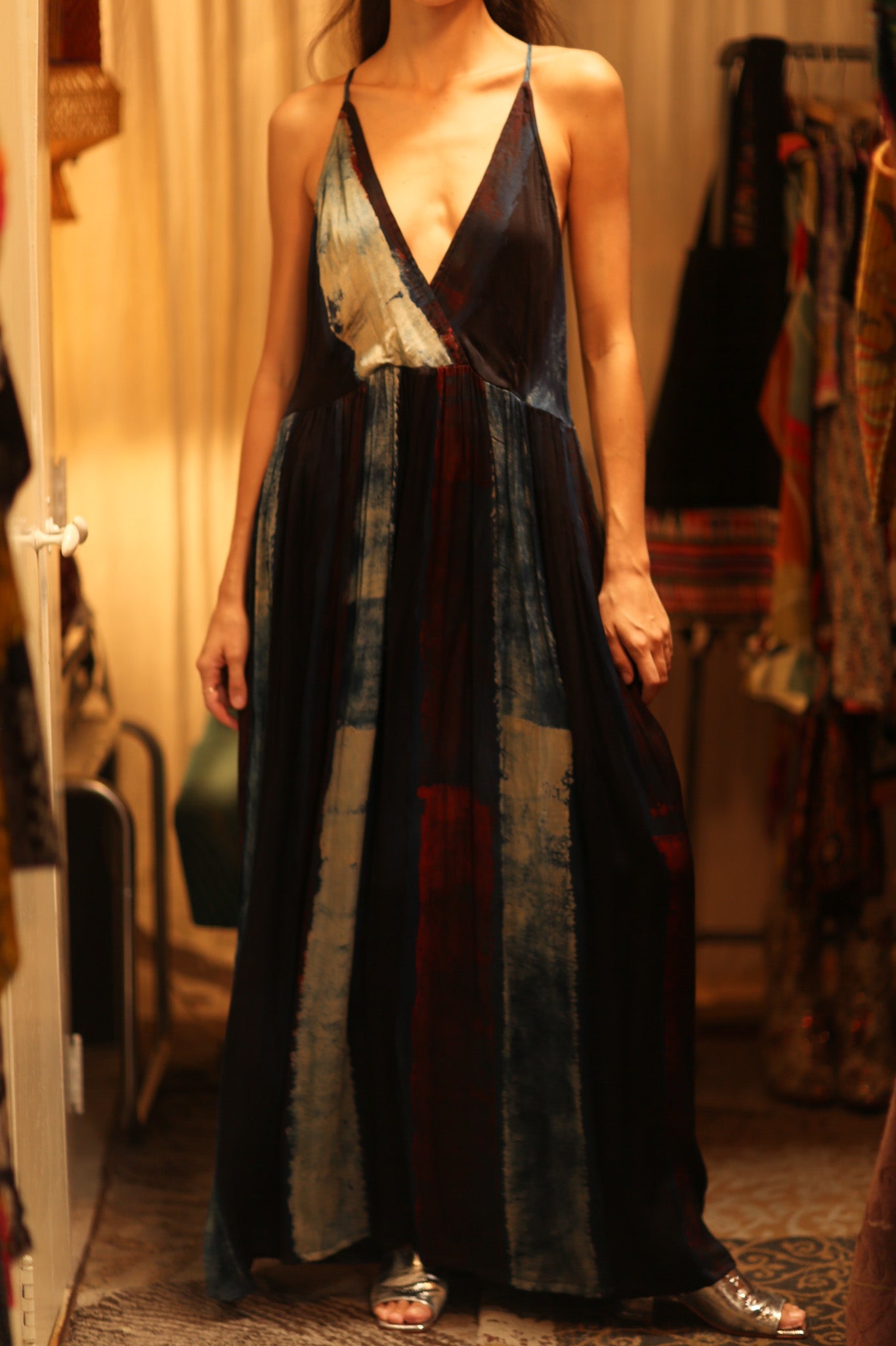 HAND BLOCK PRINT SILK DRESS LILY - BANGKOK TAILOR CLOTHING STORE - HANDMADE CLOTHING