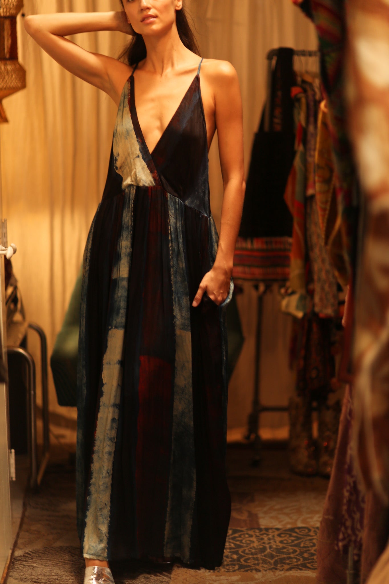 HAND BLOCK PRINT SILK DRESS LILY - BANGKOK TAILOR CLOTHING STORE - HANDMADE CLOTHING