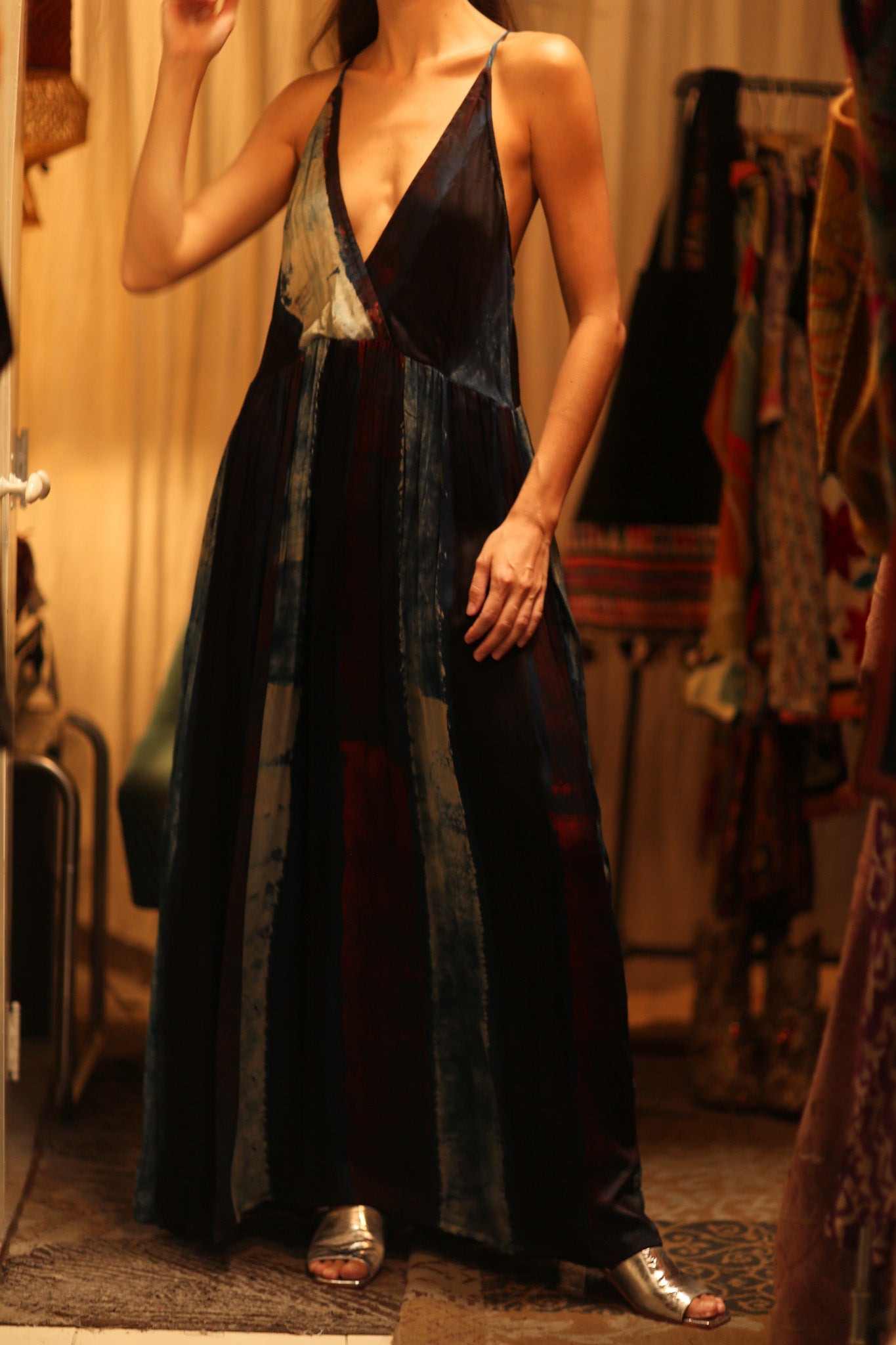 HAND BLOCK PRINT SILK DRESS LILY - BANGKOK TAILOR CLOTHING STORE - HANDMADE CLOTHING