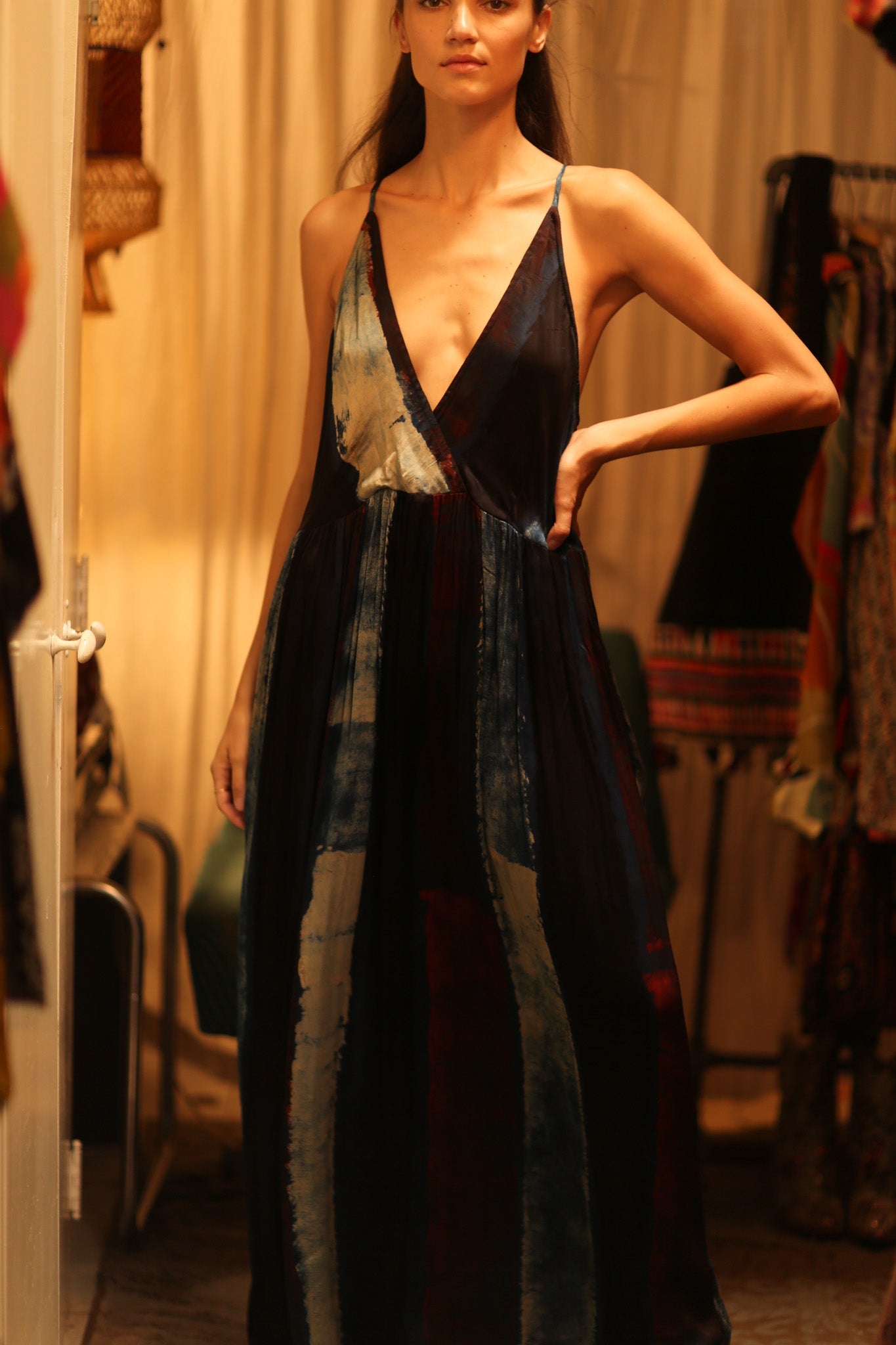 HAND BLOCK PRINT SILK DRESS LILY - BANGKOK TAILOR CLOTHING STORE - HANDMADE CLOTHING