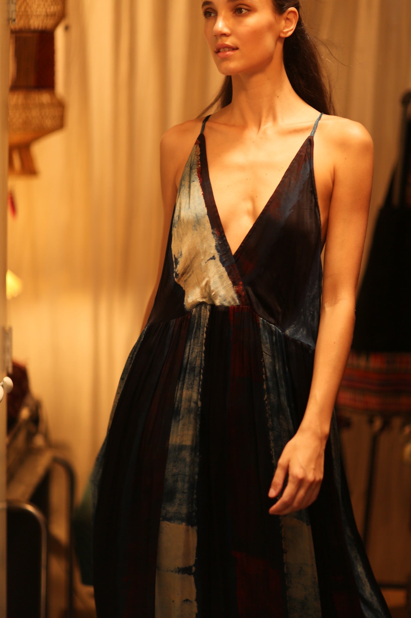 HAND BLOCK PRINT SILK DRESS LILY - BANGKOK TAILOR CLOTHING STORE - HANDMADE CLOTHING