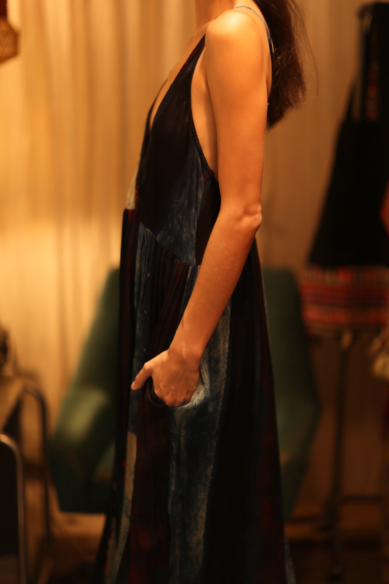 HAND BLOCK PRINT SILK DRESS LILY - BANGKOK TAILOR CLOTHING STORE - HANDMADE CLOTHING