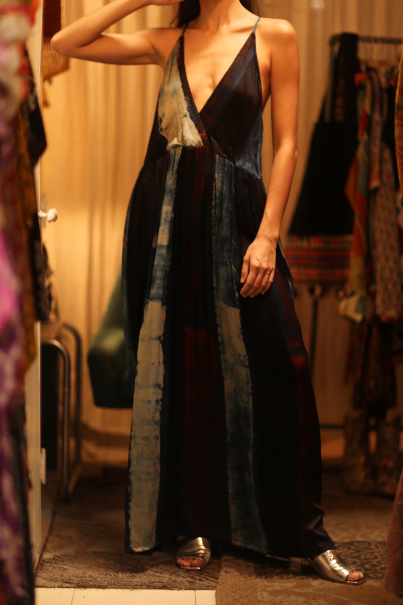 HAND BLOCK PRINT SILK DRESS LILY - BANGKOK TAILOR CLOTHING STORE - HANDMADE CLOTHING