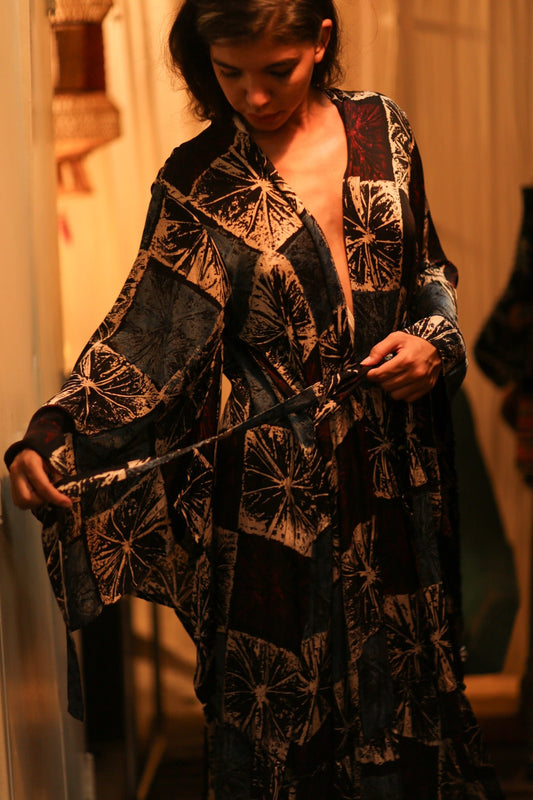 HAND BLOCK PRINT SILK KIMONO PINA MILAN EDIT - BANGKOK TAILOR CLOTHING STORE - HANDMADE CLOTHING