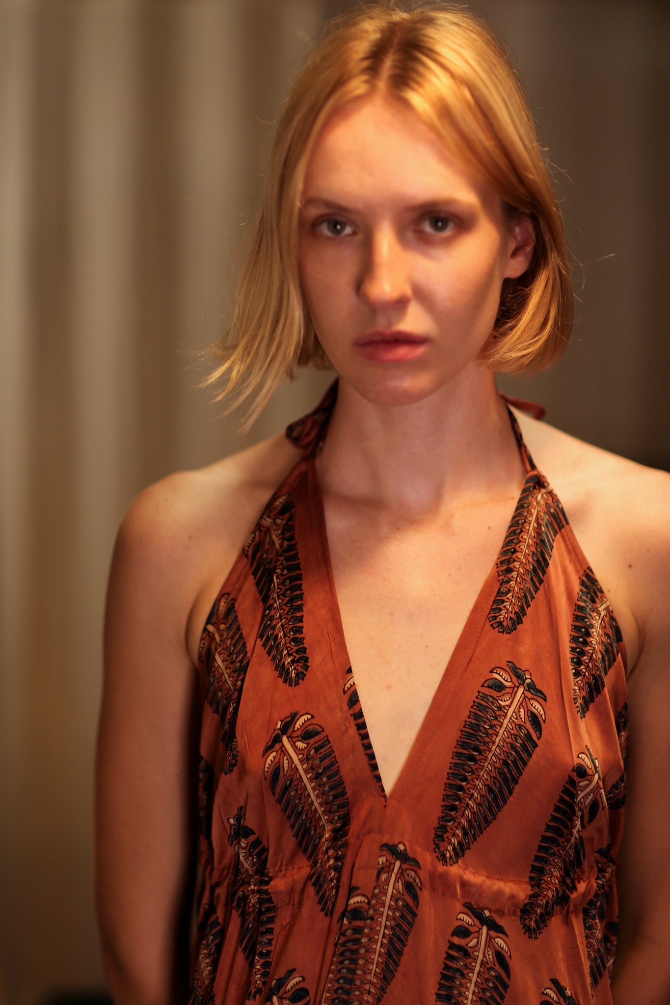 HANNAH SILK DRESS BROWN FEATHERS - BANGKOK TAILOR CLOTHING STORE - HANDMADE CLOTHING