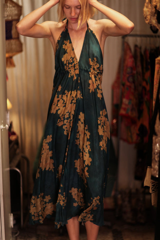 HANNAH SILK DRESS GOLDEN BOUQUET - BANGKOK TAILOR CLOTHING STORE - HANDMADE CLOTHING
