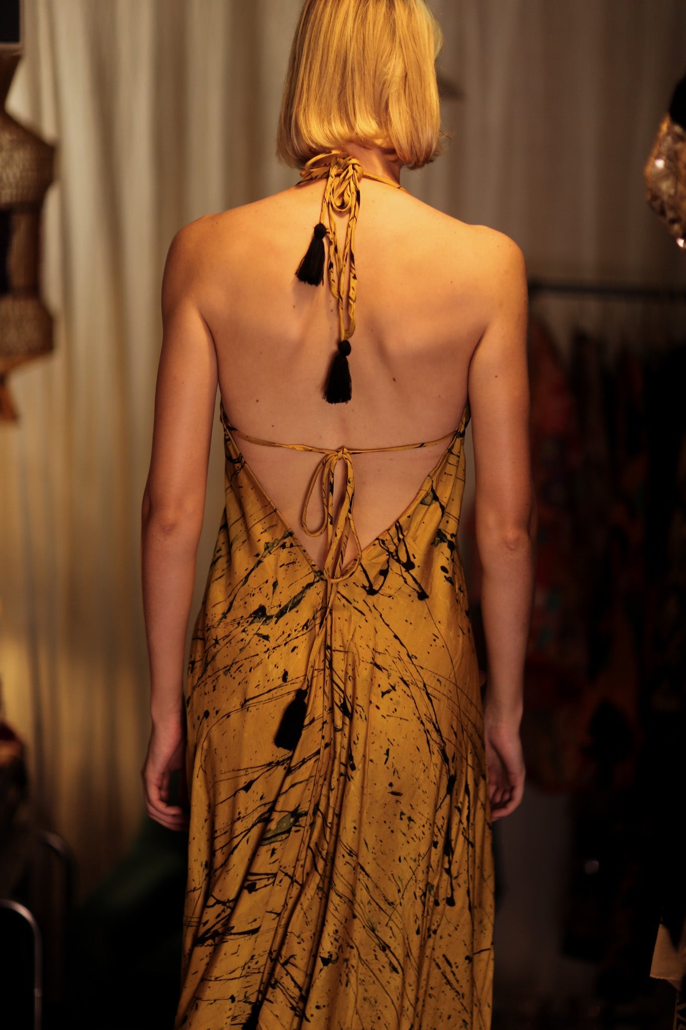 HANNAH SILK DRESS YELLOW PAINTER - BANGKOK TAILOR CLOTHING STORE - HANDMADE CLOTHING