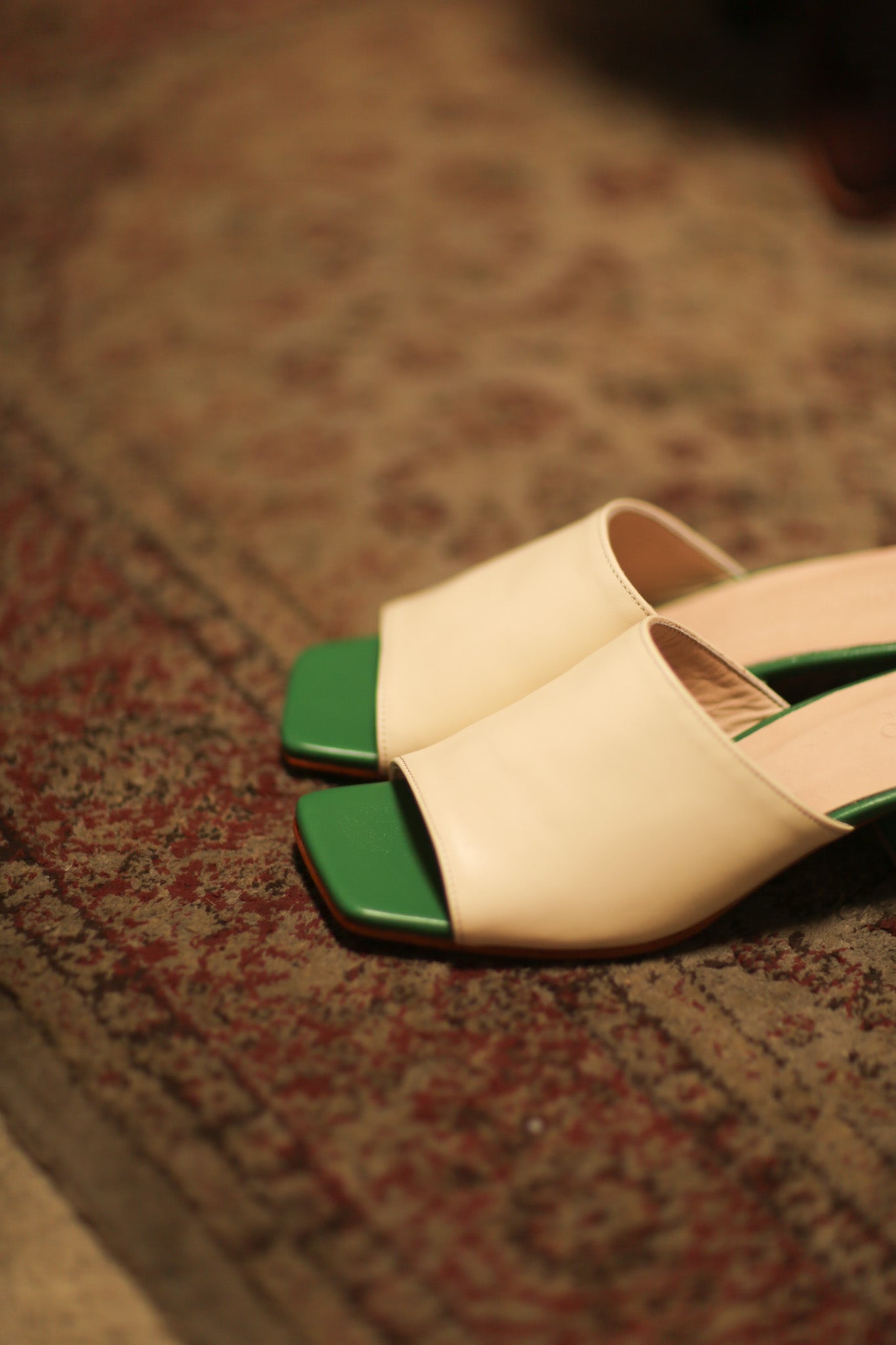 HEELED MULES LORIN CREAM GREEN - BANGKOK TAILOR CLOTHING STORE - HANDMADE CLOTHING