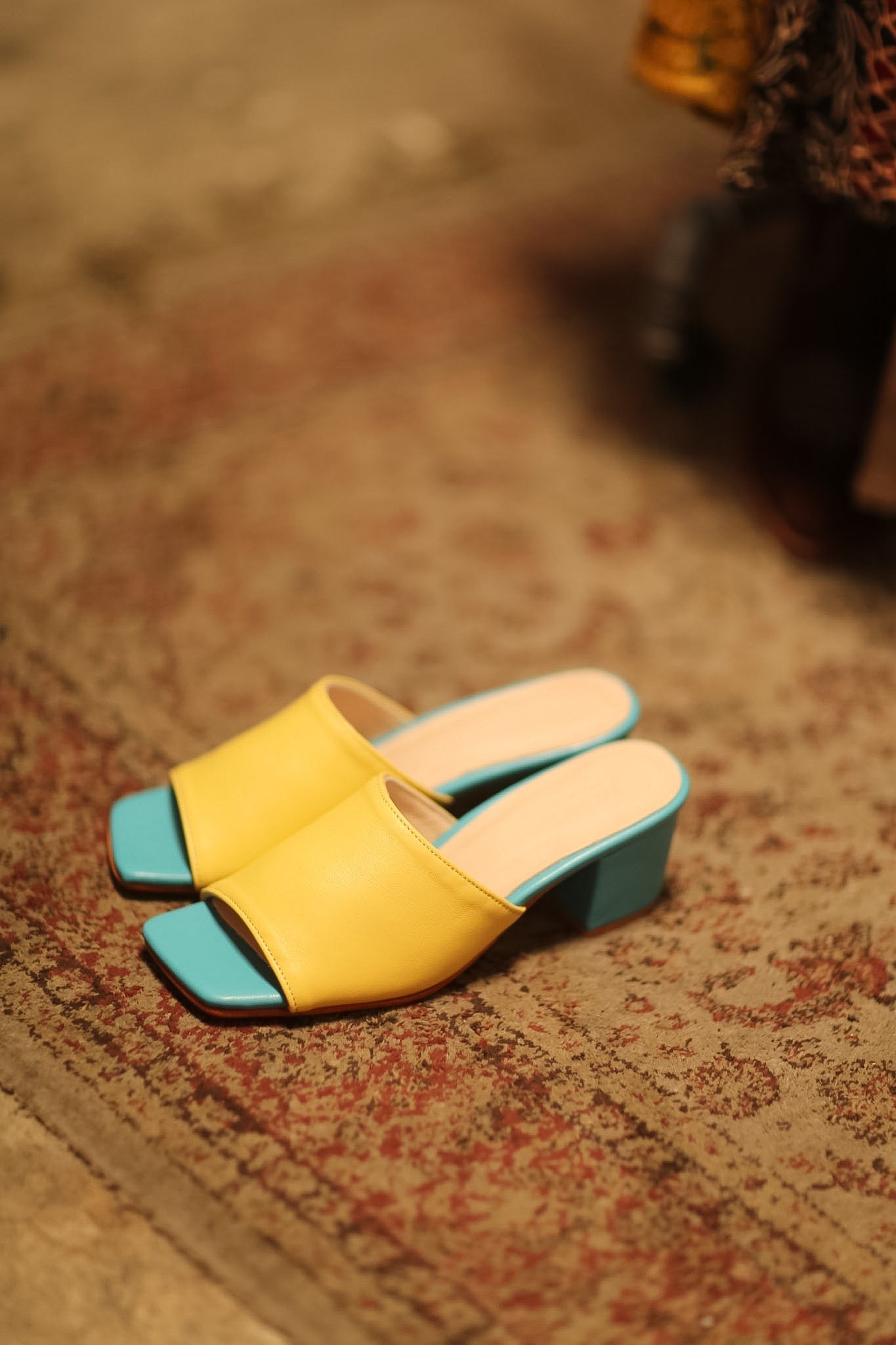 HEELED MULES LORIN YELLOW TURQUOISE - BANGKOK TAILOR CLOTHING STORE - HANDMADE CLOTHING