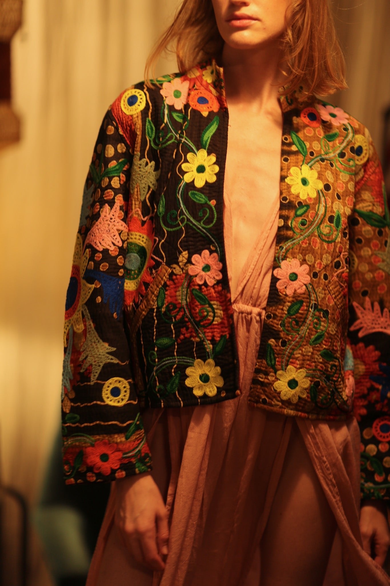 JACKET INGRID LIGHT AND DARK BROWN EMBROIDERED - BANGKOK TAILOR CLOTHING STORE - HANDMADE CLOTHING