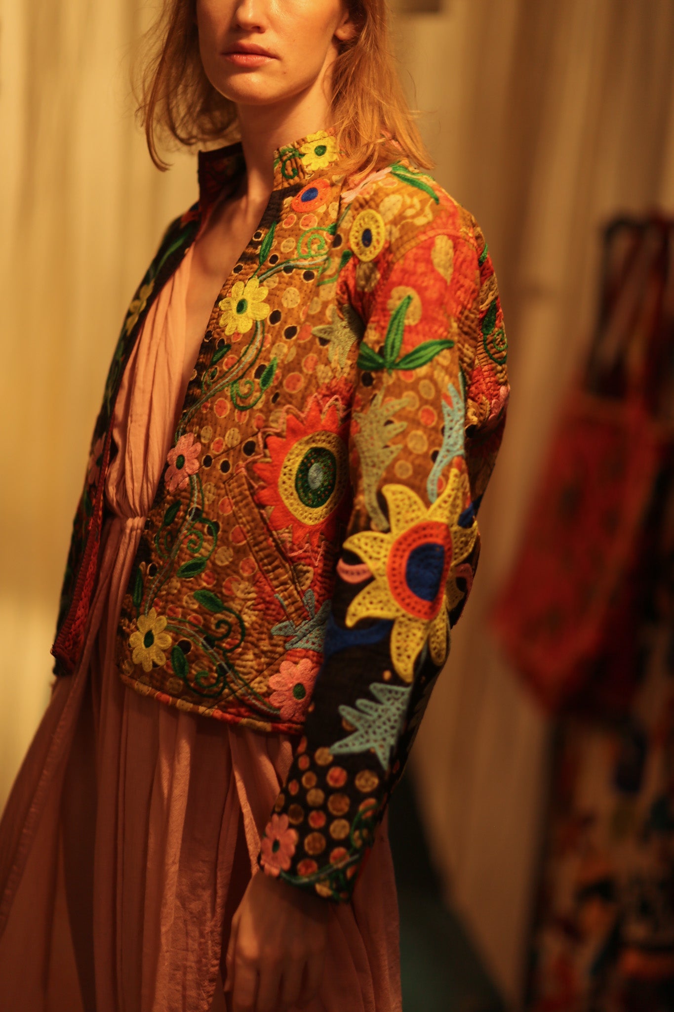 JACKET INGRID LIGHT AND DARK BROWN EMBROIDERED - BANGKOK TAILOR CLOTHING STORE - HANDMADE CLOTHING