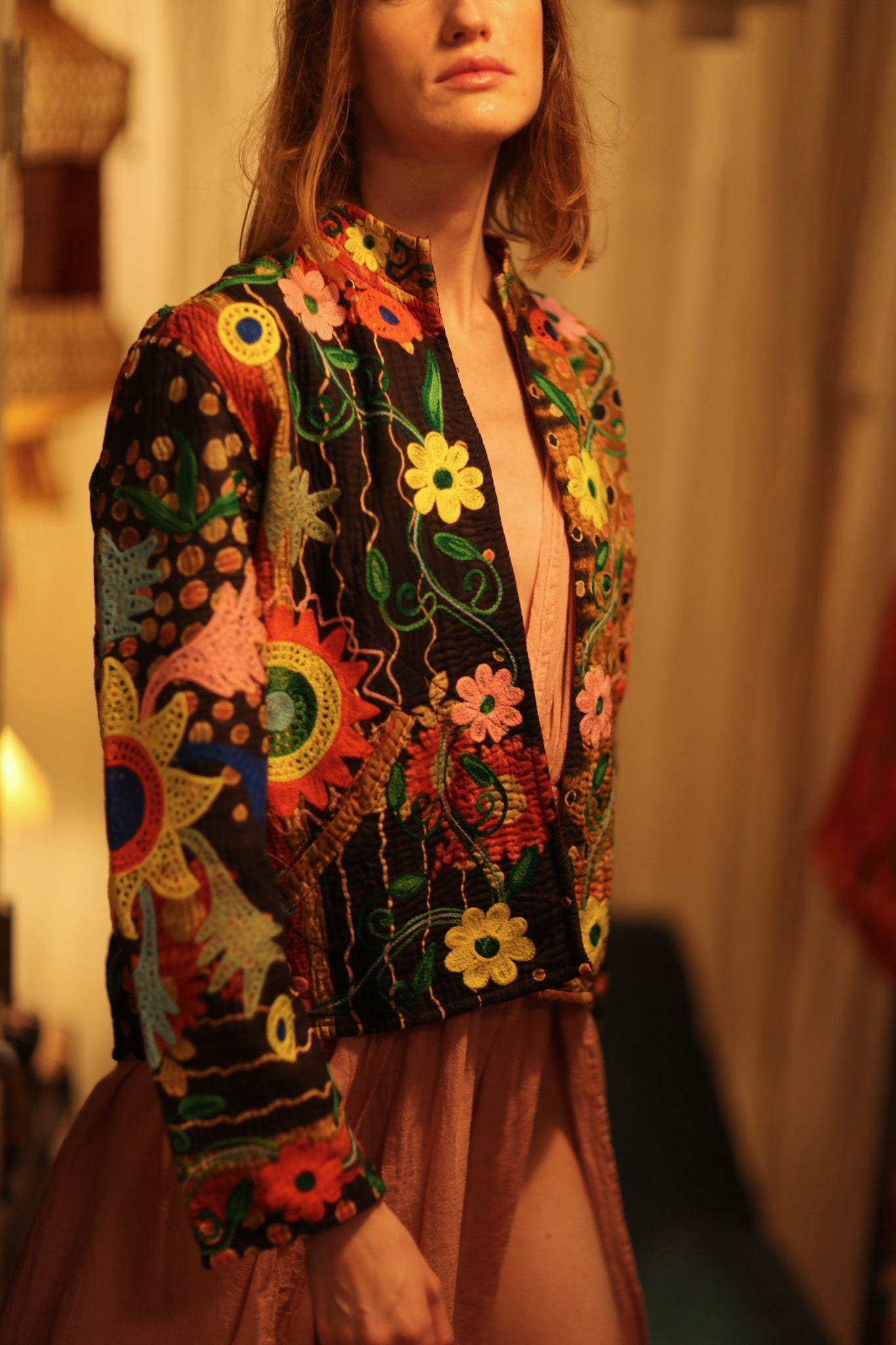 JACKET INGRID LIGHT AND DARK BROWN EMBROIDERED - BANGKOK TAILOR CLOTHING STORE - HANDMADE CLOTHING