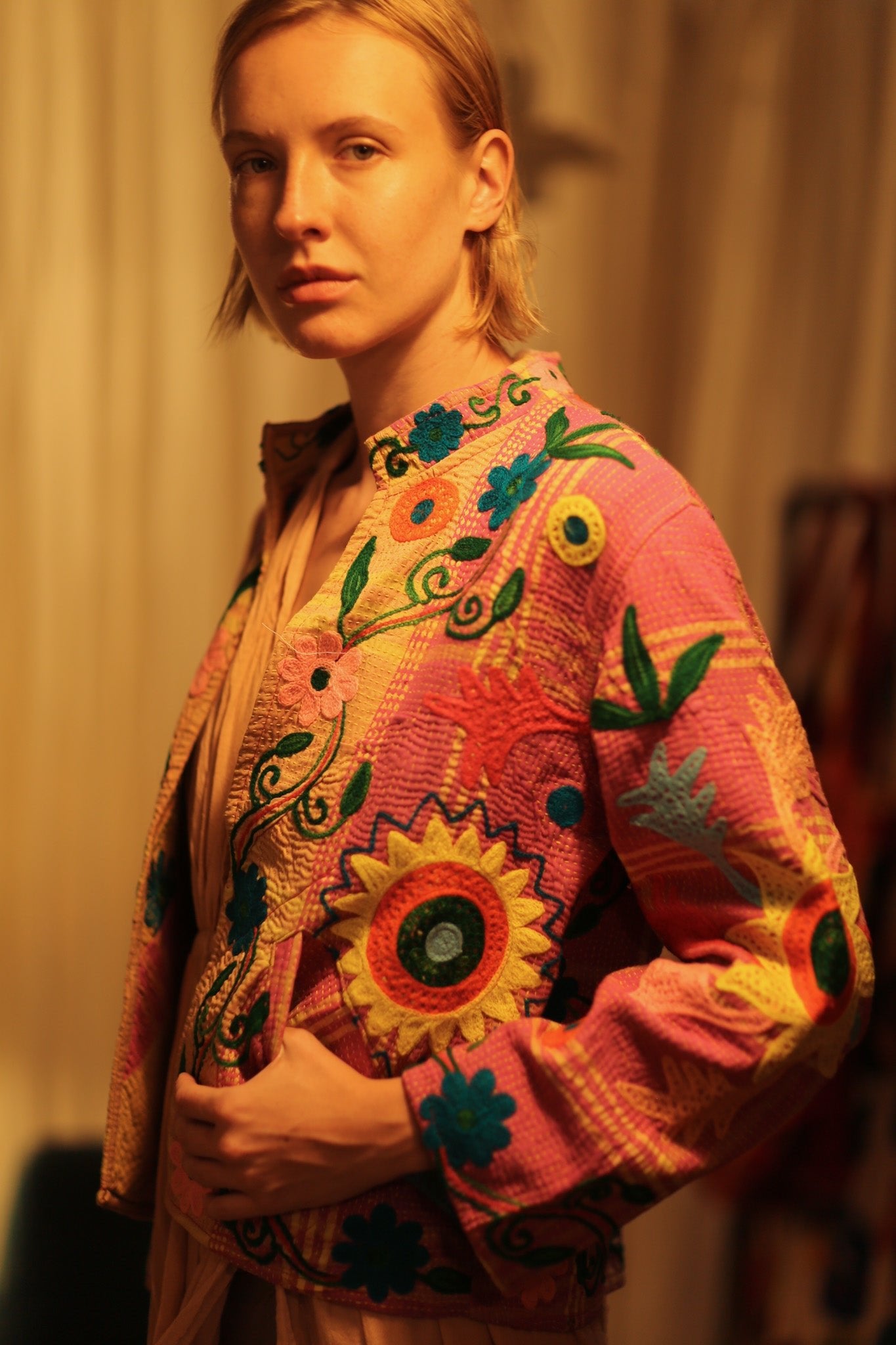 JACKET INGRID SUNFLOWER EMBROIDERED - BANGKOK TAILOR CLOTHING STORE - HANDMADE CLOTHING