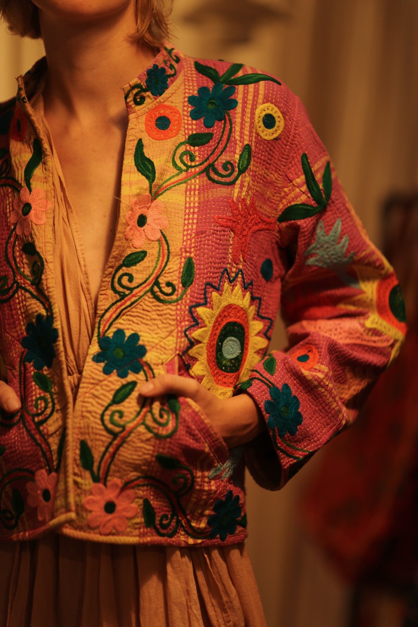 JACKET INGRID SUNFLOWER EMBROIDERED - BANGKOK TAILOR CLOTHING STORE - HANDMADE CLOTHING
