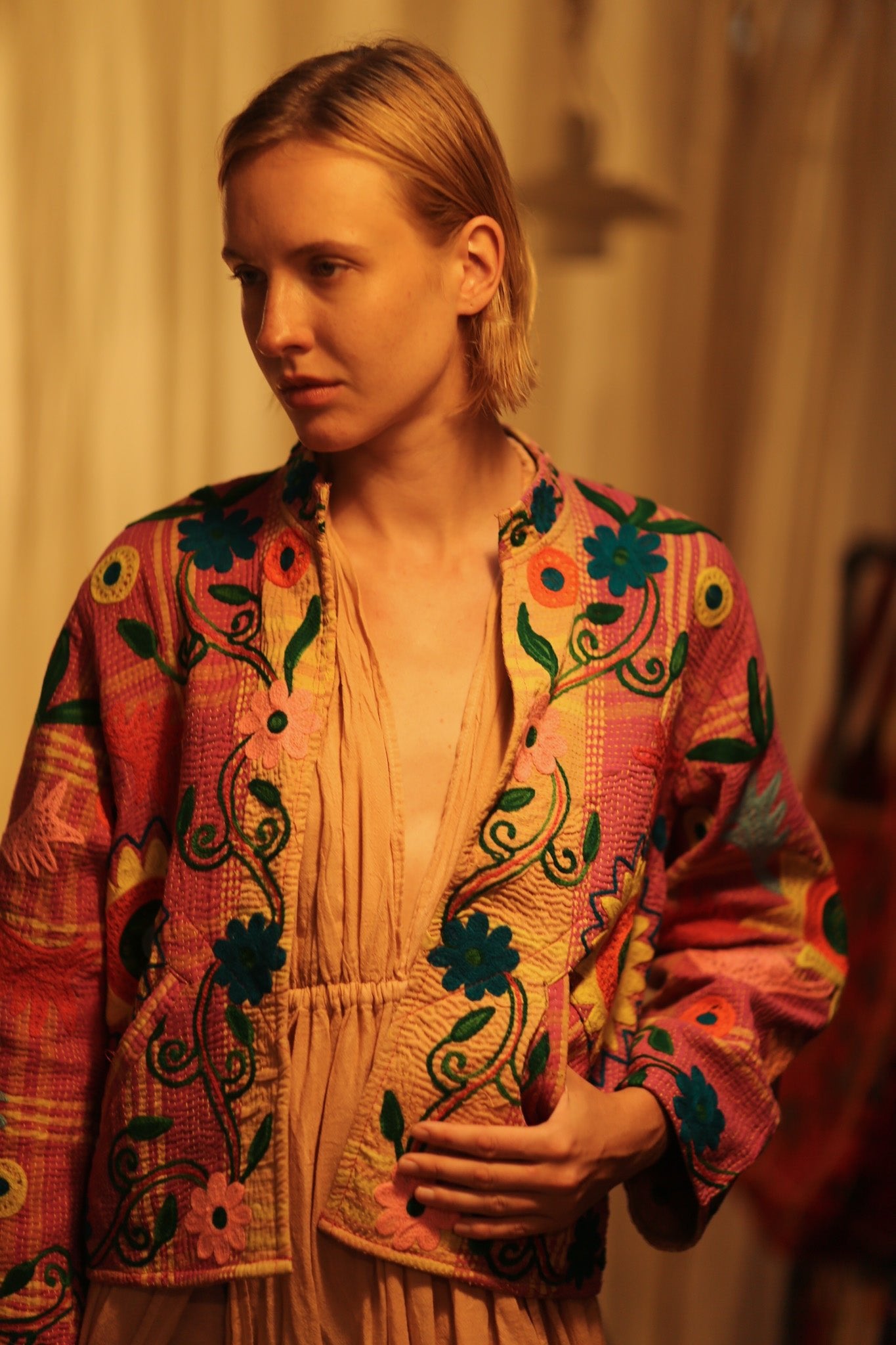 JACKET INGRID SUNFLOWER EMBROIDERED - BANGKOK TAILOR CLOTHING STORE - HANDMADE CLOTHING