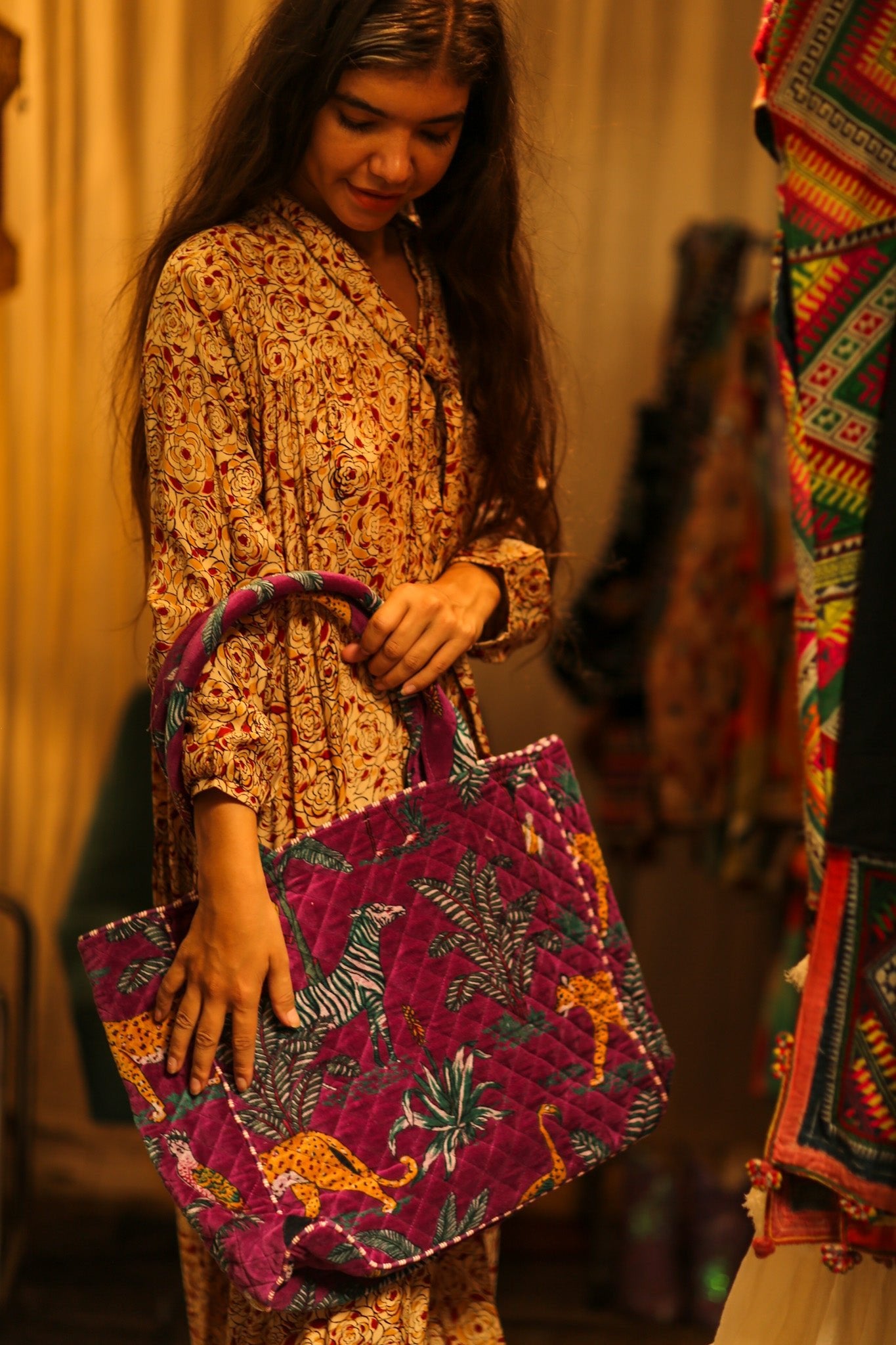 KALI VELVET BAG FUCHSIA SAFARI L - BANGKOK TAILOR CLOTHING STORE - HANDMADE CLOTHING