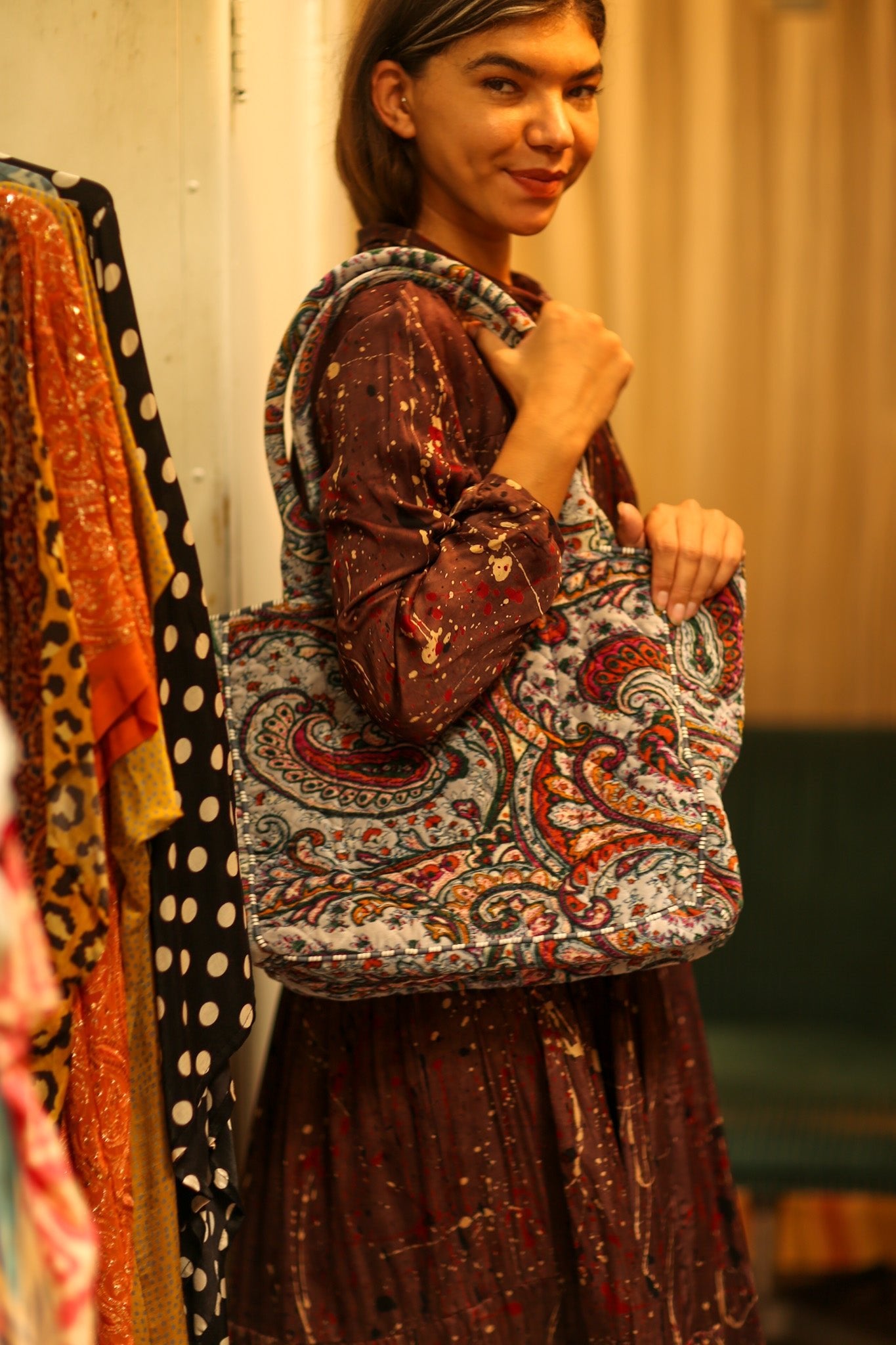 KALI VELVET BAG ICE PAISLEY M - BANGKOK TAILOR CLOTHING STORE - HANDMADE CLOTHING