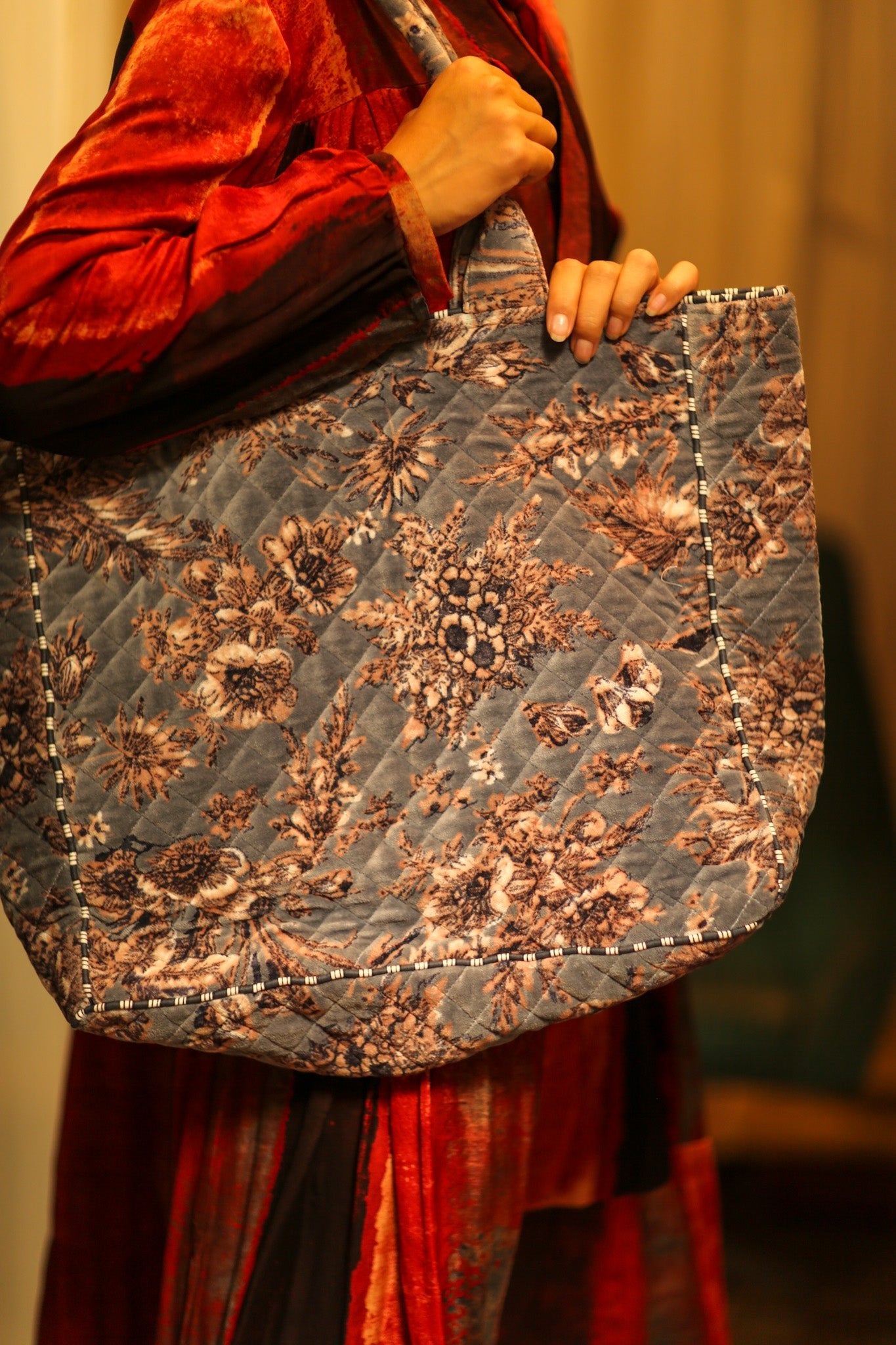 KALI VELVET BAG ROMANTIC GREY L - BANGKOK TAILOR CLOTHING STORE - HANDMADE CLOTHING