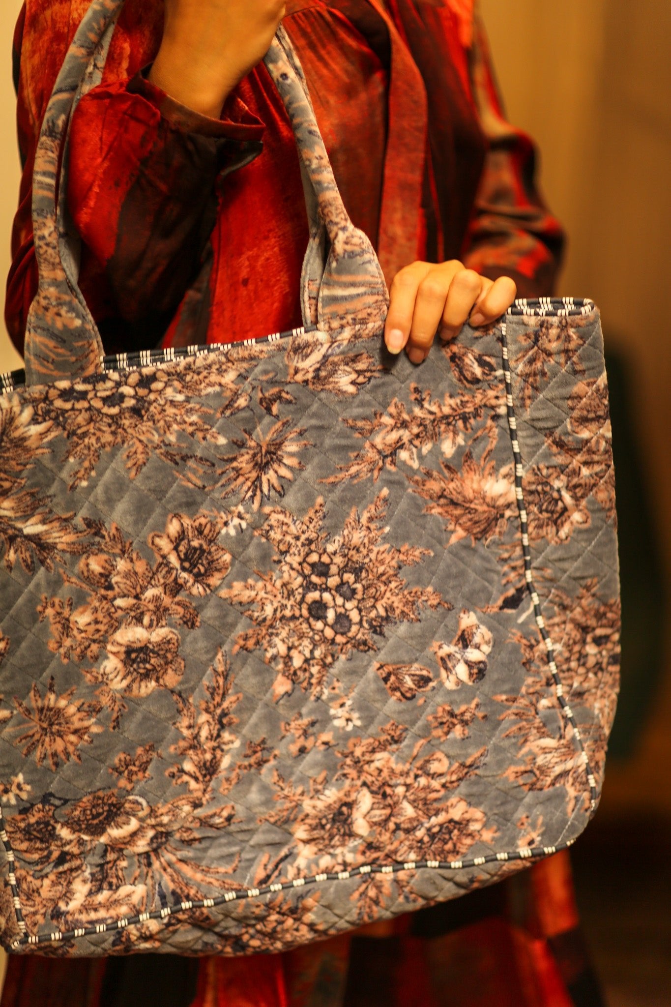 KALI VELVET BAG ROMANTIC GREY L - BANGKOK TAILOR CLOTHING STORE - HANDMADE CLOTHING