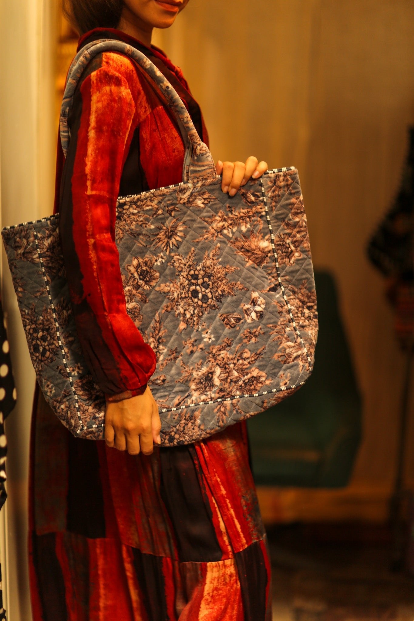 KALI VELVET BAG ROMANTIC GREY L - BANGKOK TAILOR CLOTHING STORE - HANDMADE CLOTHING