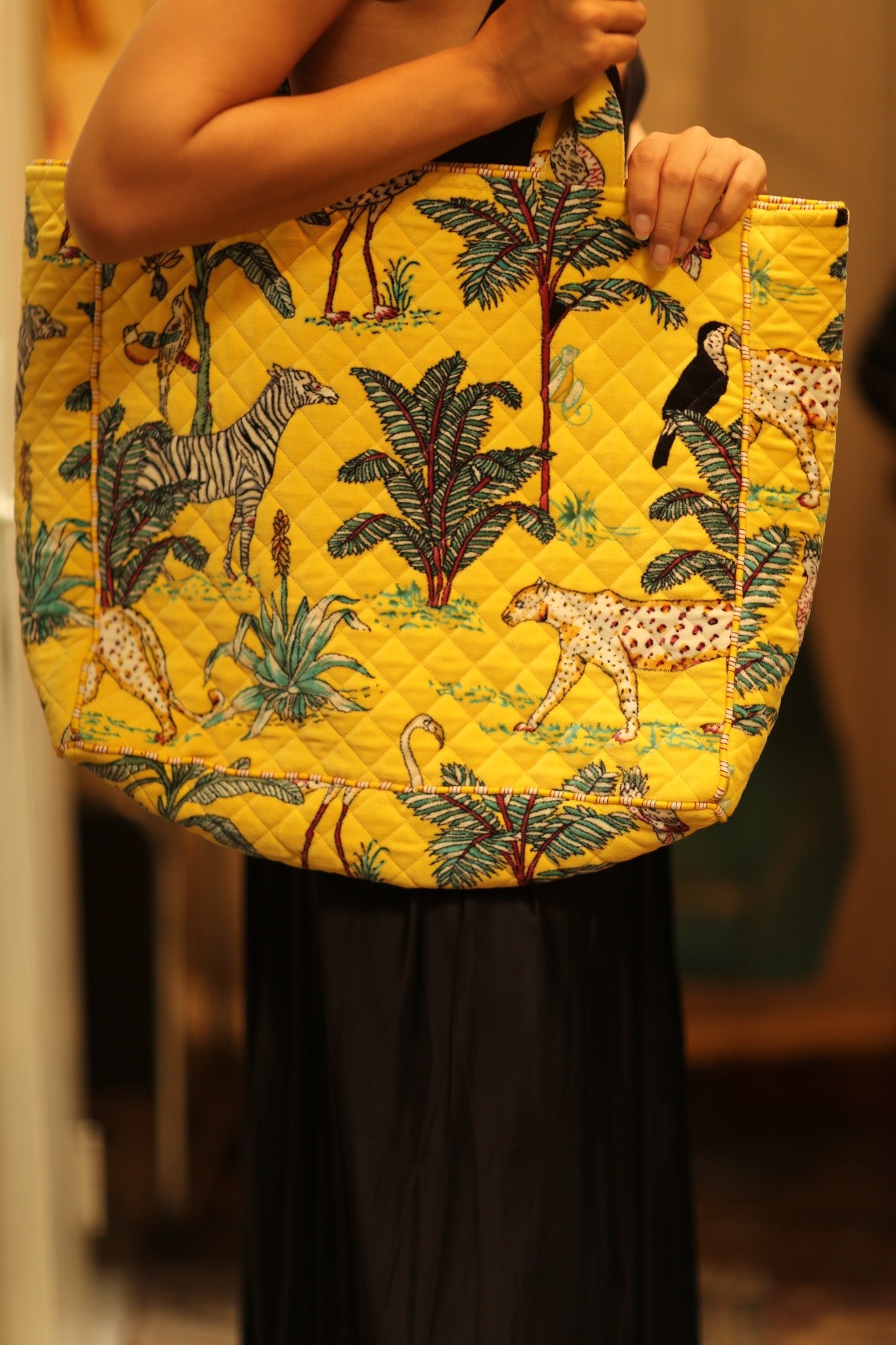KALI VELVET BAG YELLOW CHEETAH L - BANGKOK TAILOR CLOTHING STORE - HANDMADE CLOTHING