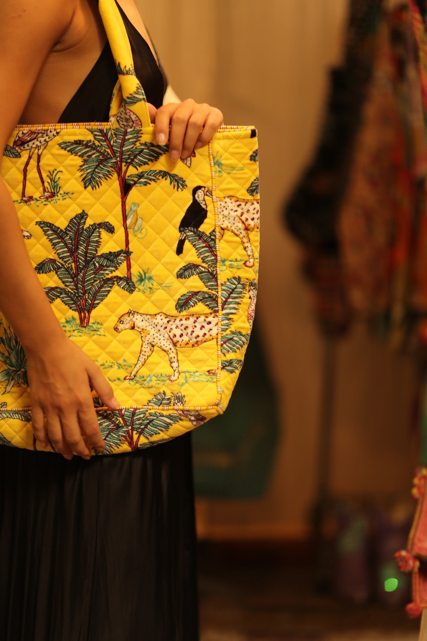 KALI VELVET BAG YELLOW CHEETAH L - BANGKOK TAILOR CLOTHING STORE - HANDMADE CLOTHING