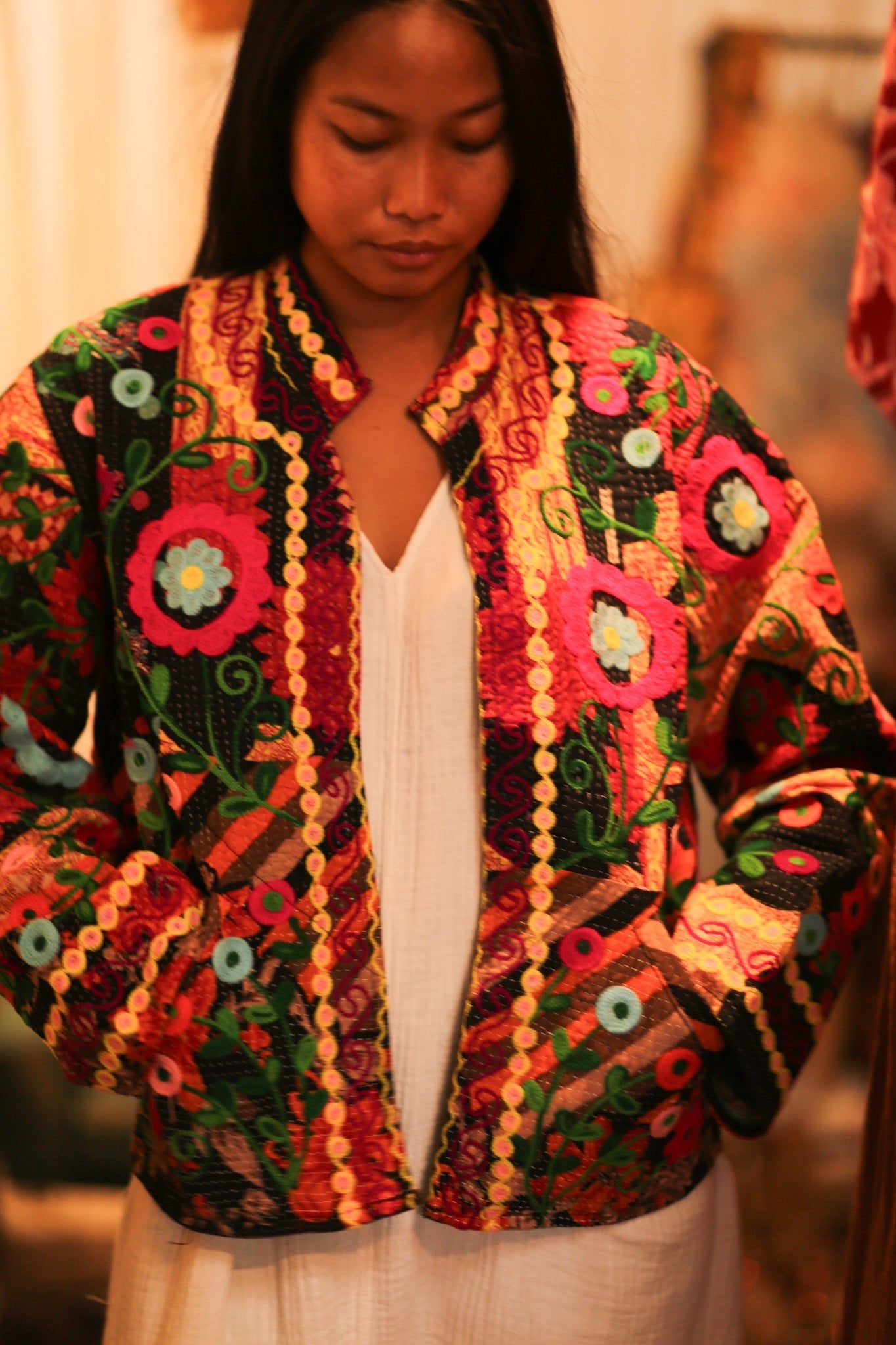 KANTHA EMBROIDERED JACKET INGRID DUSTIN - BANGKOK TAILOR CLOTHING STORE - HANDMADE CLOTHING