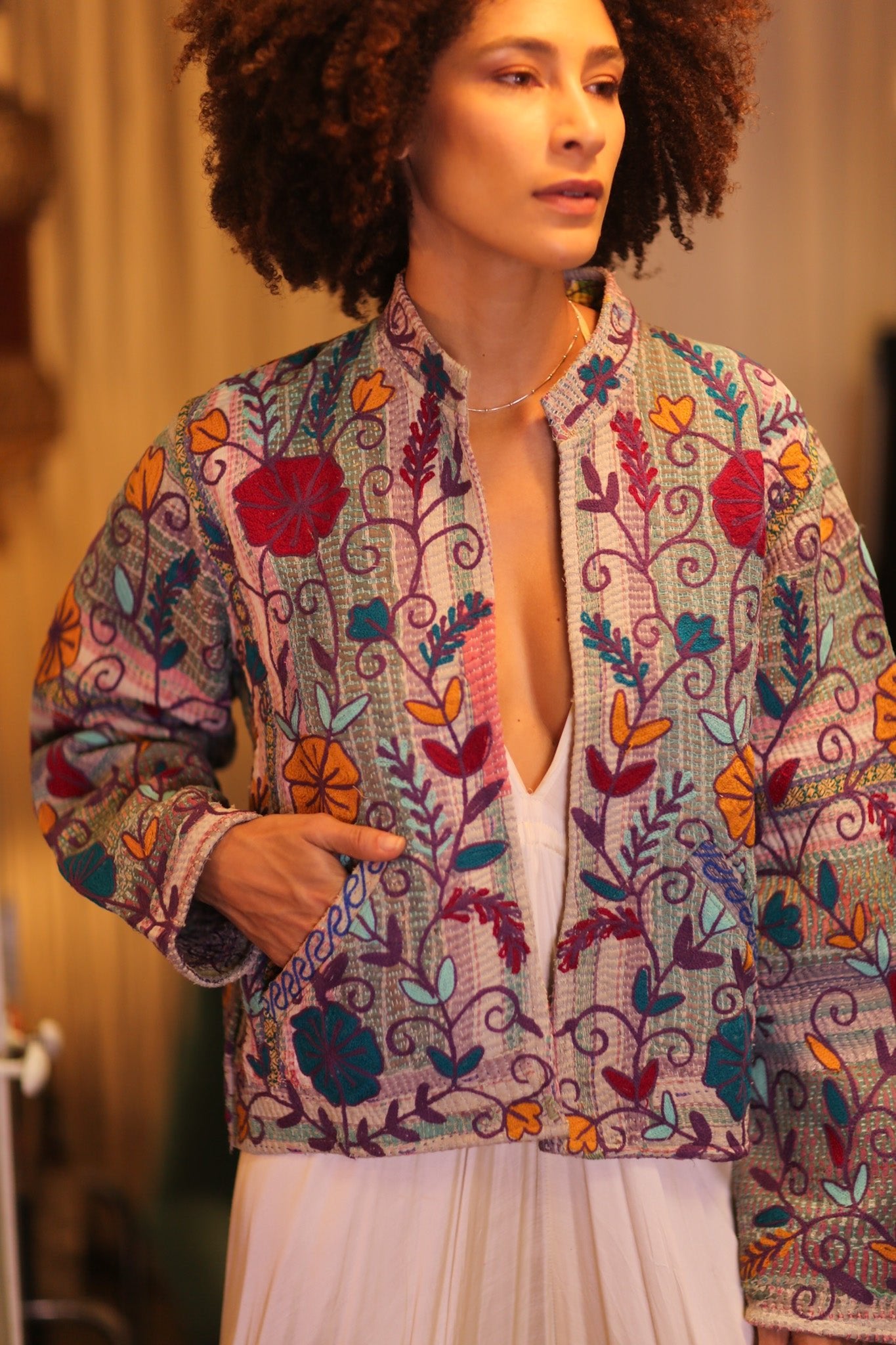 KANTHA EMBROIDERED JACKET INGRID JOY - BANGKOK TAILOR CLOTHING STORE - HANDMADE CLOTHING