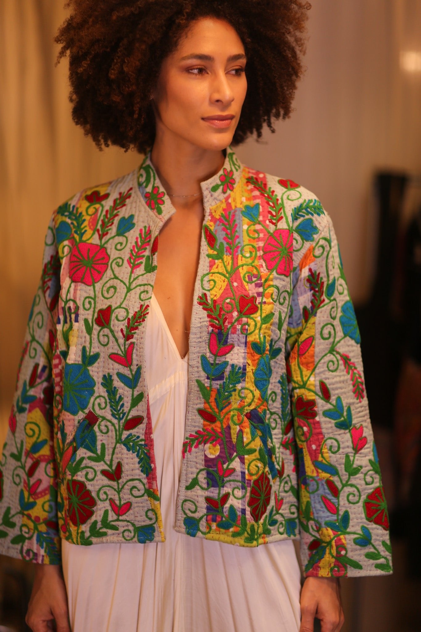 KANTHA EMBROIDERED JACKET INGRID NWENI - BANGKOK TAILOR CLOTHING STORE - HANDMADE CLOTHING