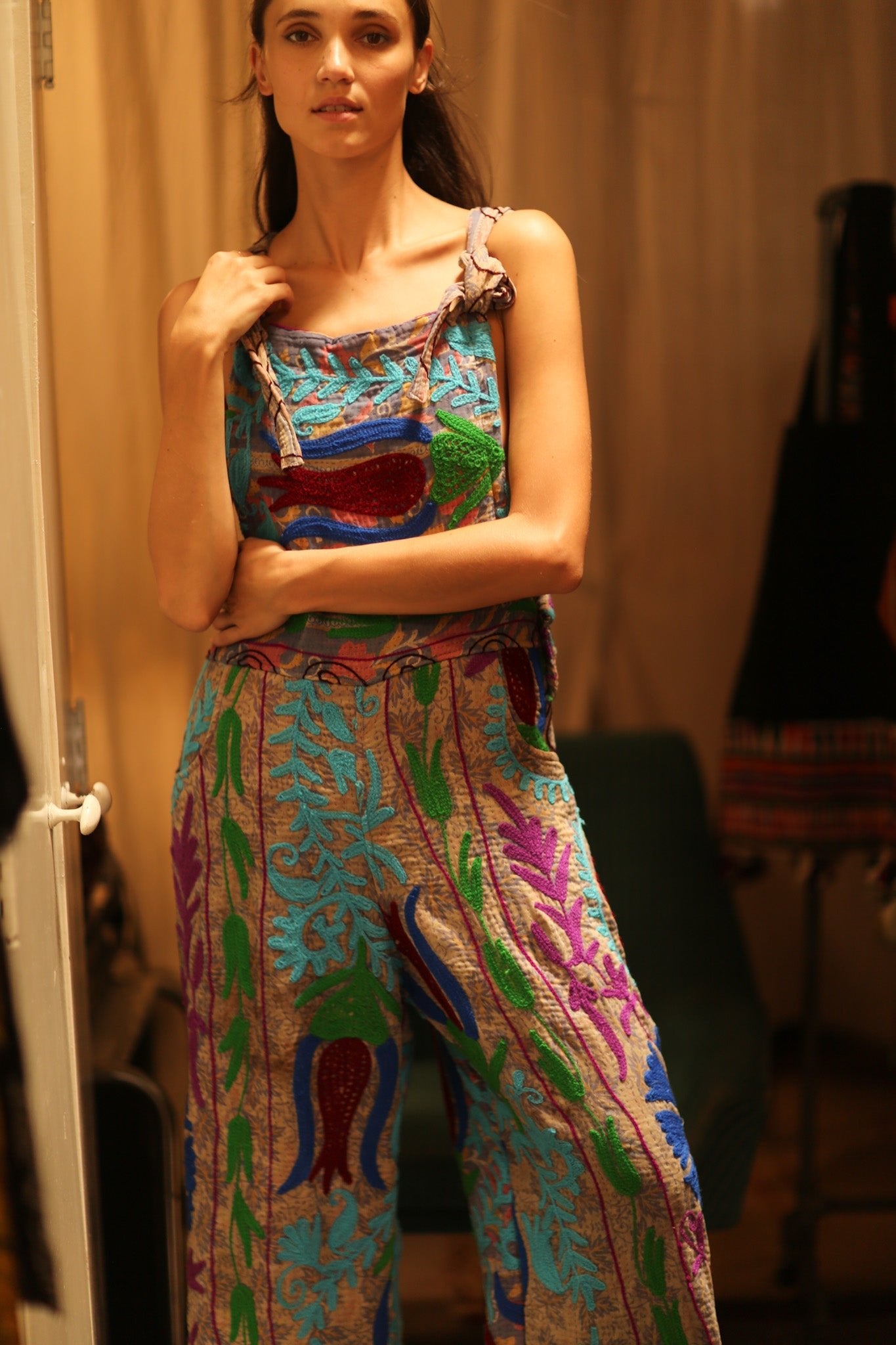 KANTHA EMBROIDERED JUMPSUIT FREYA - BANGKOK TAILOR CLOTHING STORE - HANDMADE CLOTHING