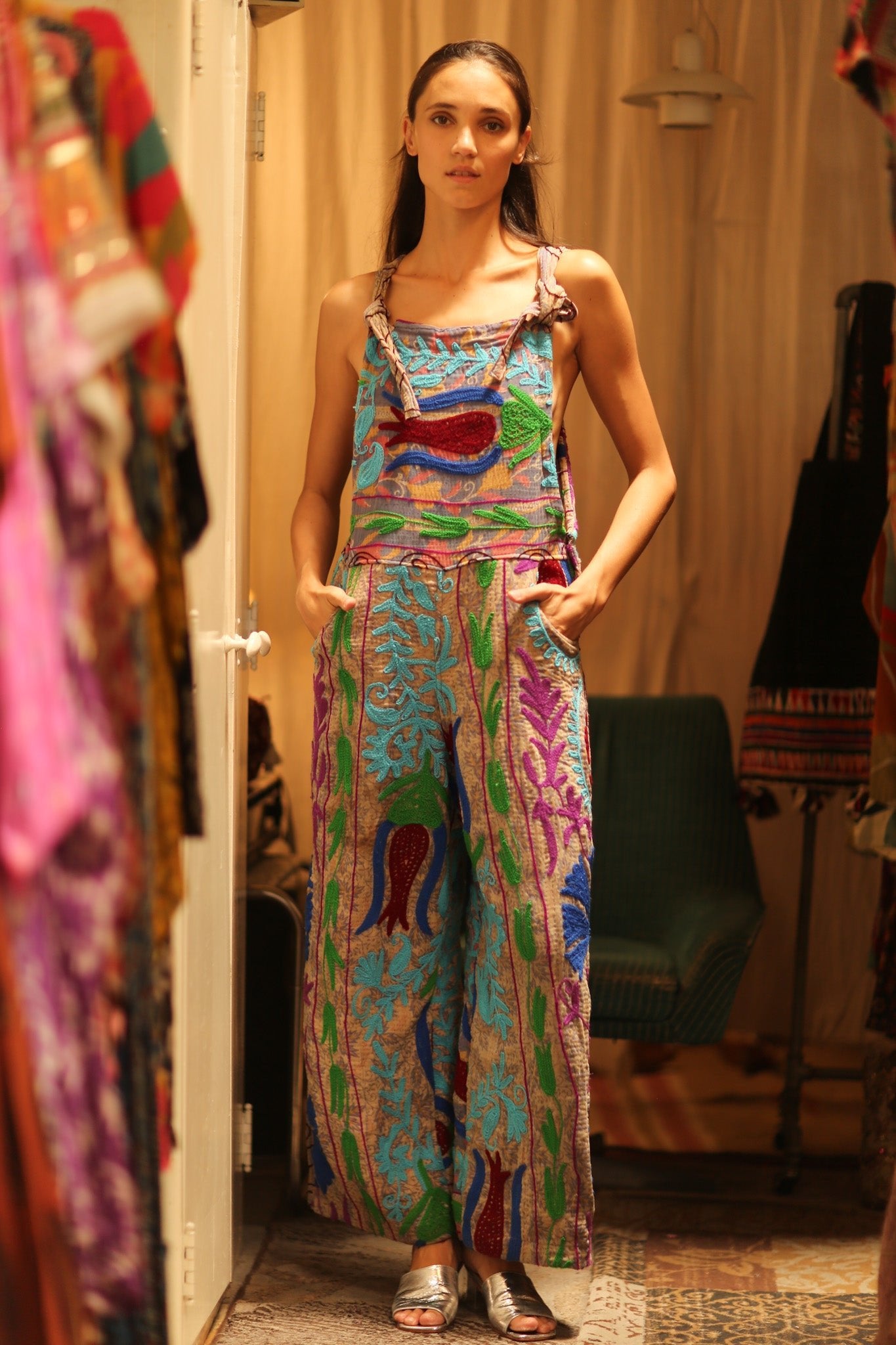 KANTHA EMBROIDERED JUMPSUIT FREYA - BANGKOK TAILOR CLOTHING STORE - HANDMADE CLOTHING