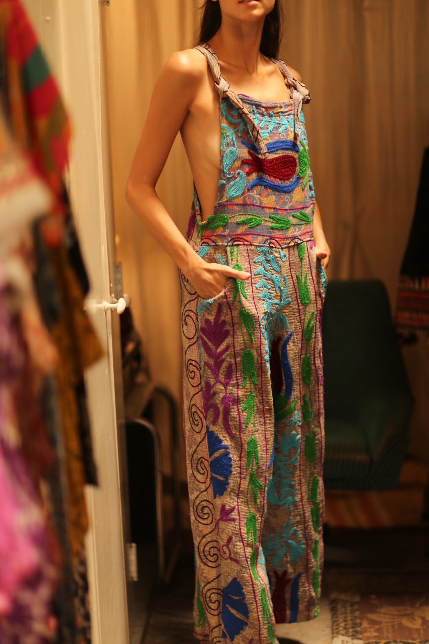 KANTHA EMBROIDERED JUMPSUIT FREYA - BANGKOK TAILOR CLOTHING STORE - HANDMADE CLOTHING