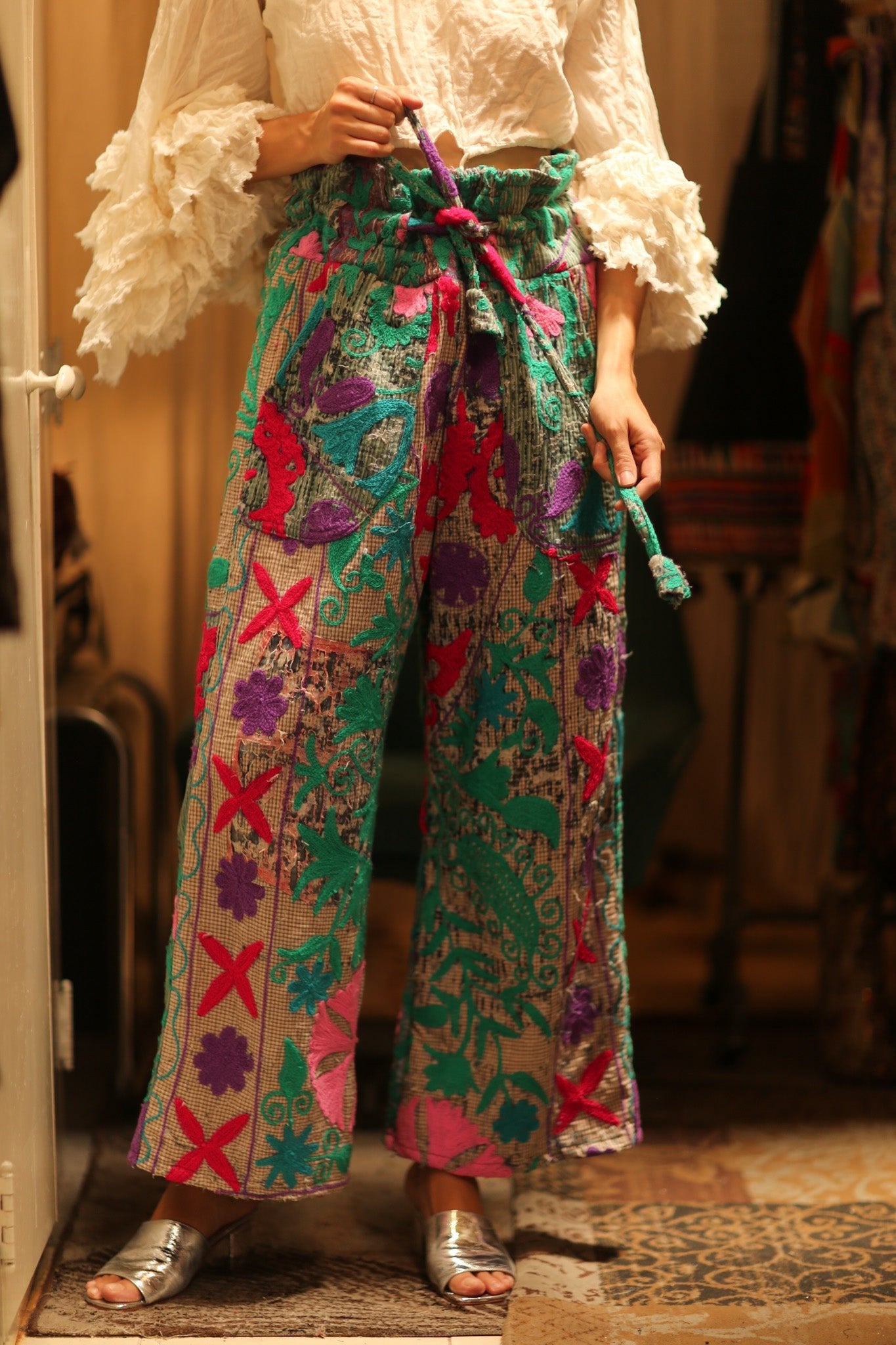 KANTHA EMBROIDERED PANTS WISSA - BANGKOK TAILOR CLOTHING STORE - HANDMADE CLOTHING