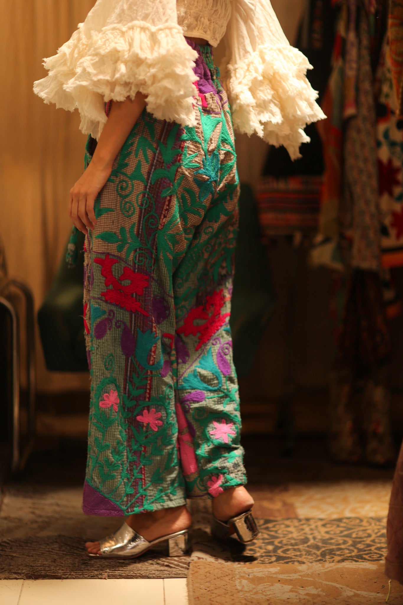 KANTHA EMBROIDERED PANTS WISSA - BANGKOK TAILOR CLOTHING STORE - HANDMADE CLOTHING