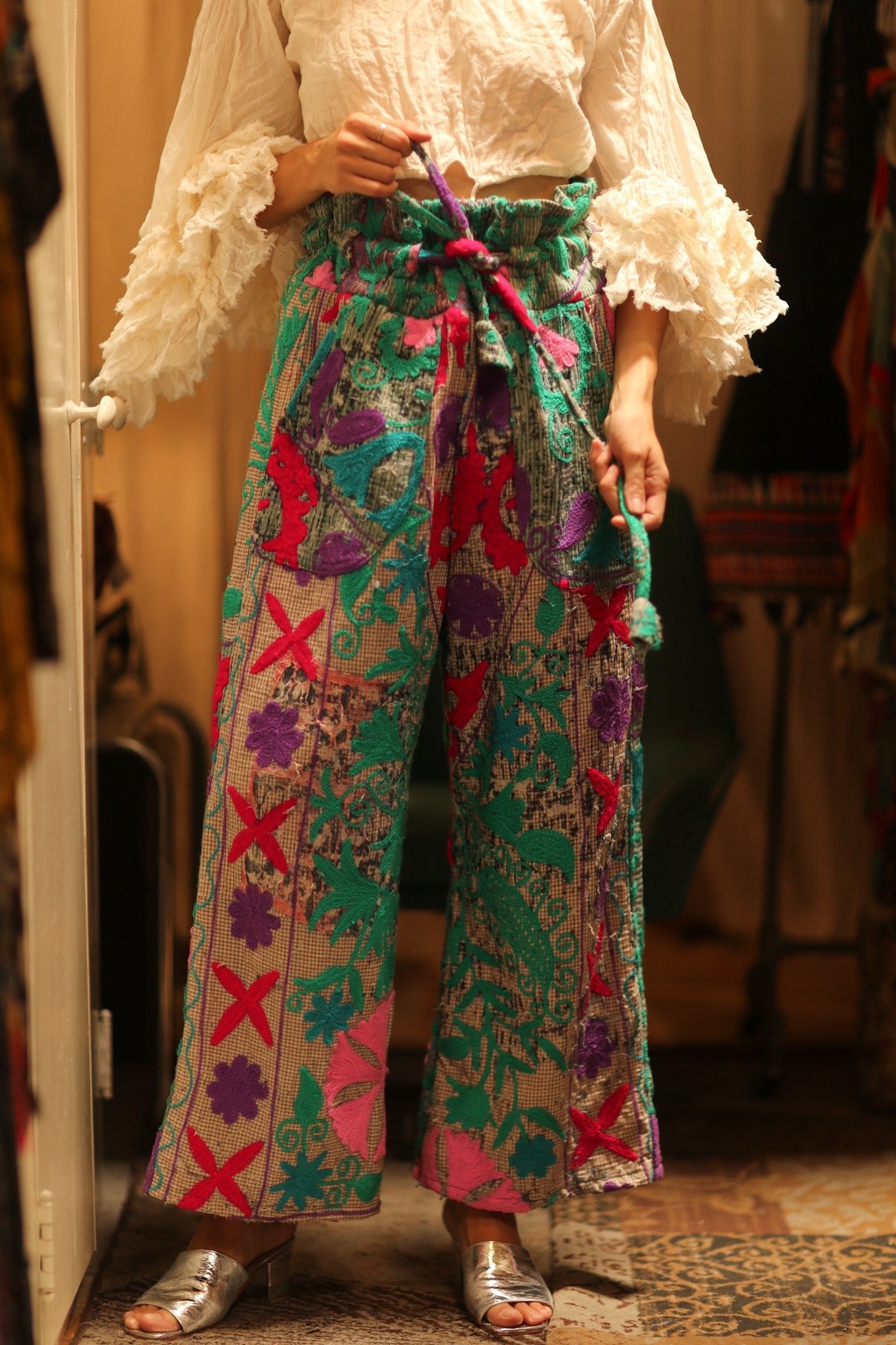 KANTHA EMBROIDERED PANTS WISSA - BANGKOK TAILOR CLOTHING STORE - HANDMADE CLOTHING