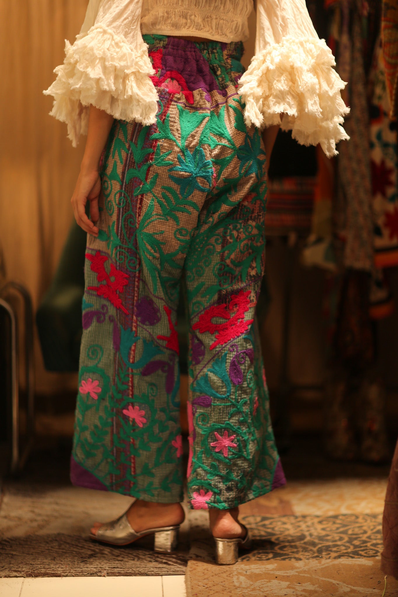 KANTHA EMBROIDERED PANTS WISSA - BANGKOK TAILOR CLOTHING STORE - HANDMADE CLOTHING