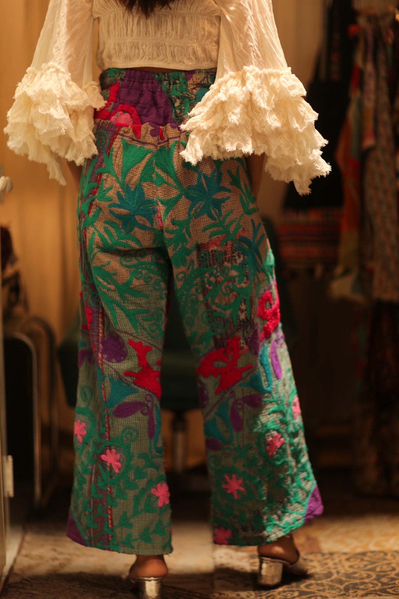 KANTHA EMBROIDERED PANTS WISSA - BANGKOK TAILOR CLOTHING STORE - HANDMADE CLOTHING