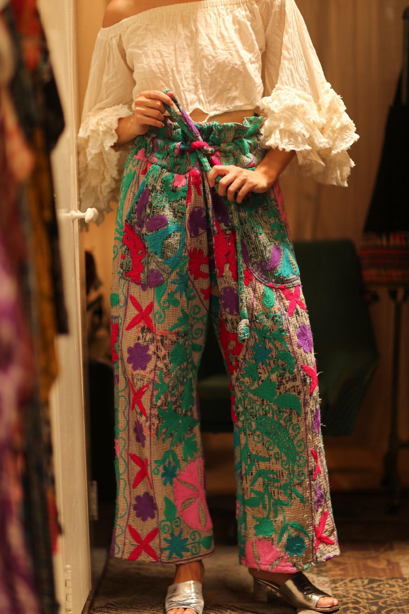KANTHA EMBROIDERED PANTS WISSA - BANGKOK TAILOR CLOTHING STORE - HANDMADE CLOTHING