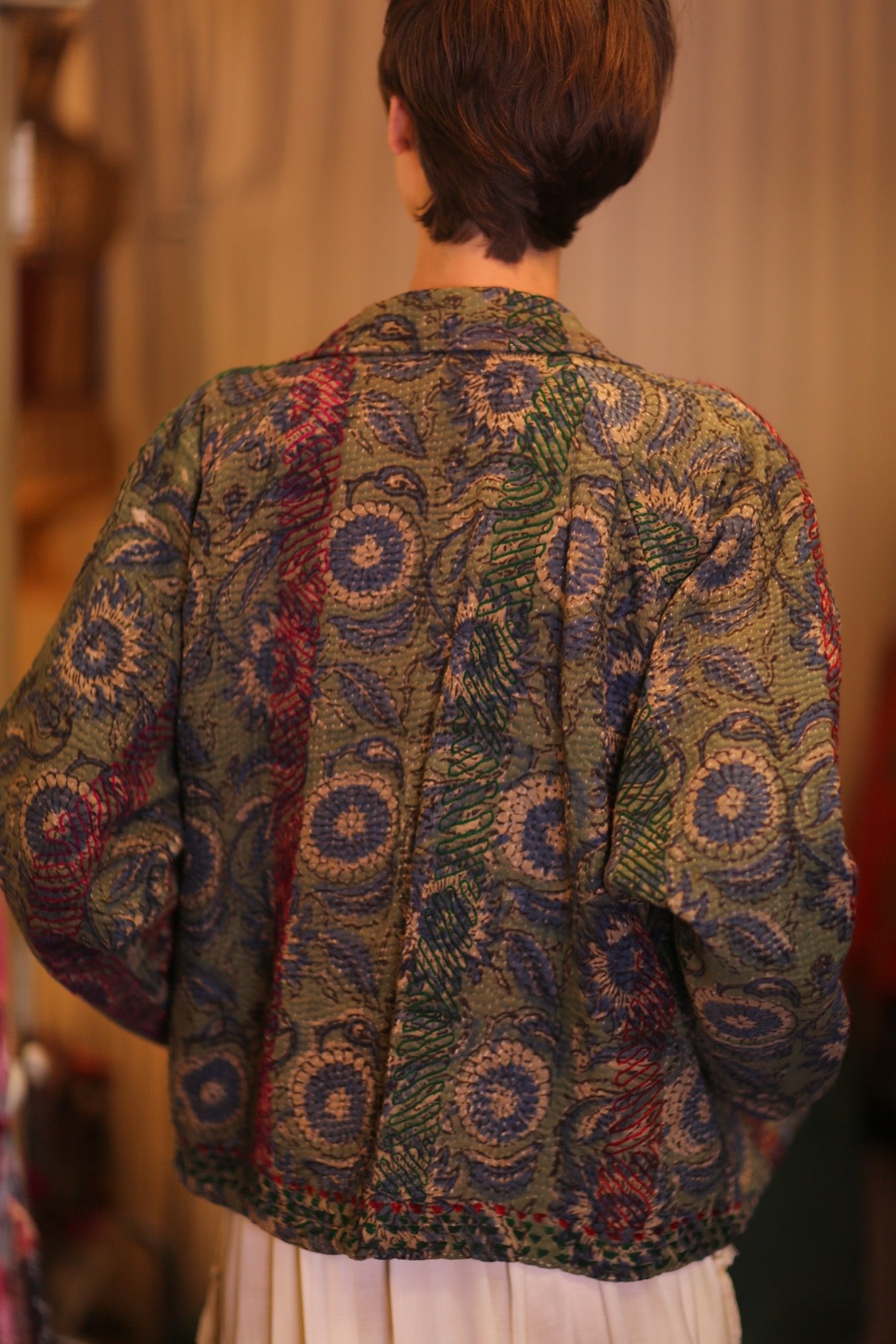 KANTHA FLORAL JACKET GREOGY - BANGKOK TAILOR CLOTHING STORE - HANDMADE CLOTHING
