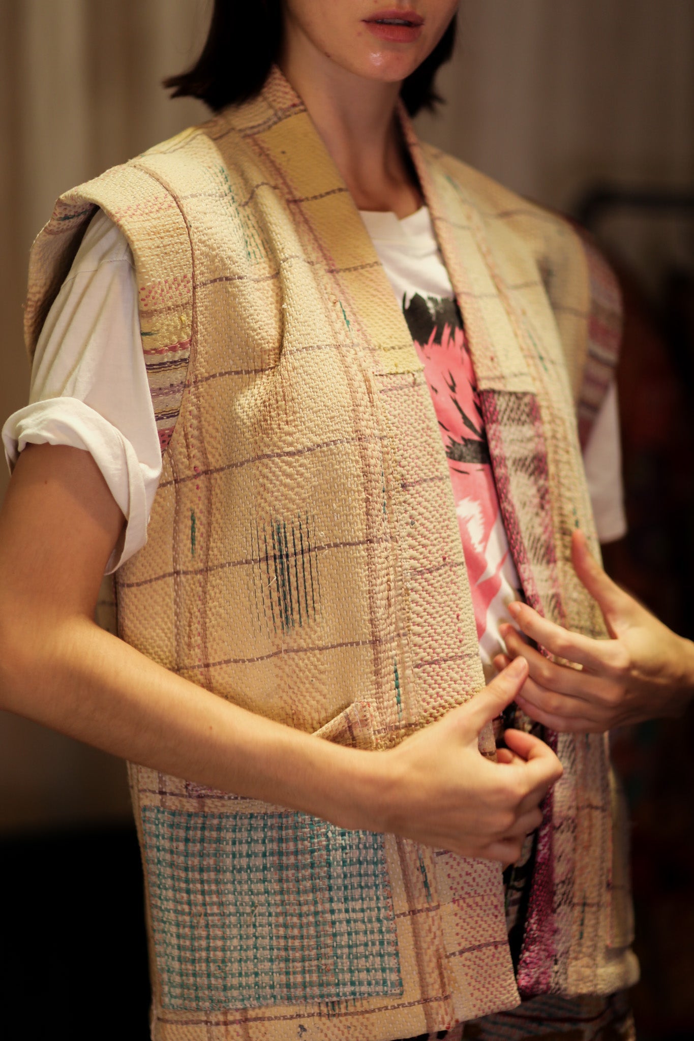 KANTHA GILET BANANA CHECKS - BANGKOK TAILOR CLOTHING STORE - HANDMADE CLOTHING