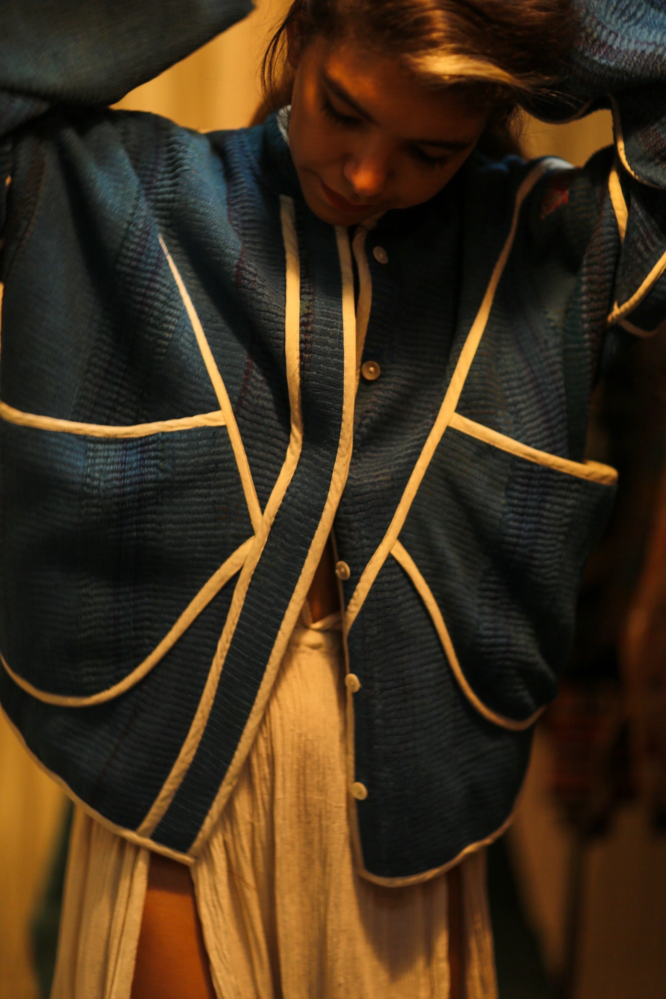 KANTHA JACKET BLUE OCEAN - BANGKOK TAILOR CLOTHING STORE - HANDMADE CLOTHING