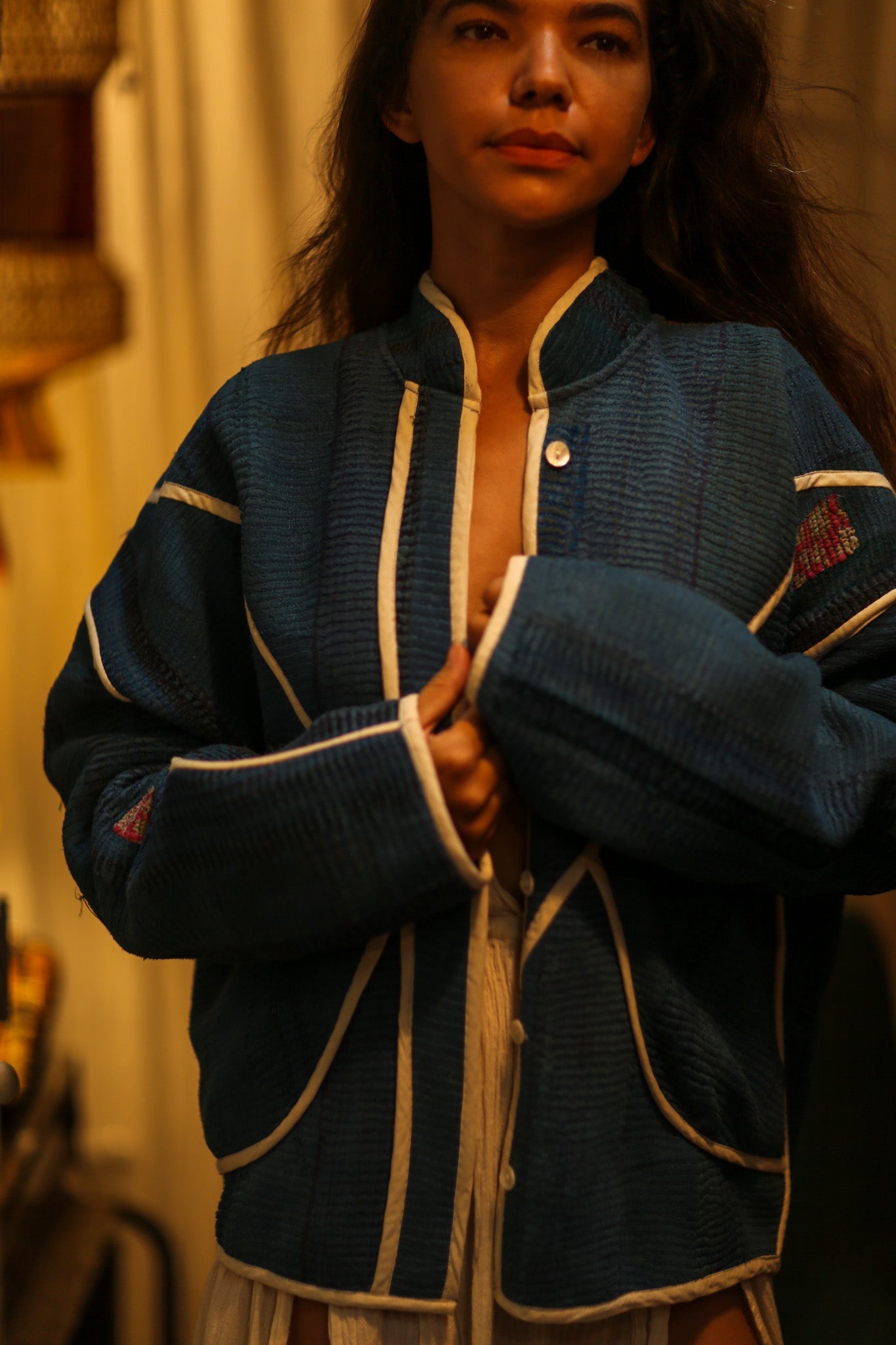 KANTHA JACKET BLUE OCEAN - BANGKOK TAILOR CLOTHING STORE - HANDMADE CLOTHING