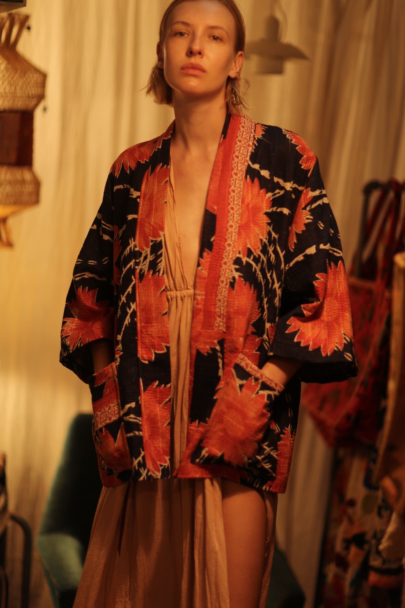 KANTHA SHORT KIMONO RUBYIN - BANGKOK TAILOR CLOTHING STORE - HANDMADE CLOTHING
