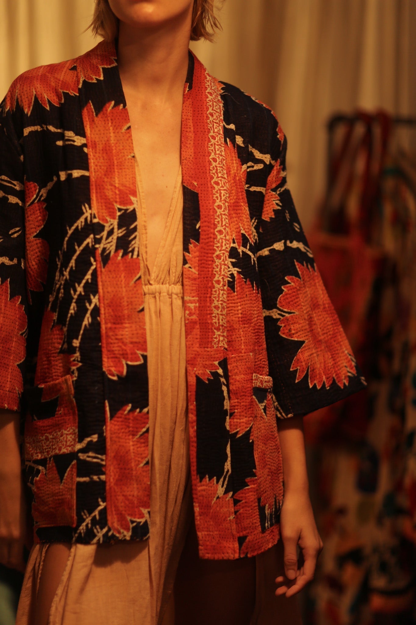 KANTHA SHORT KIMONO RUBYIN - BANGKOK TAILOR CLOTHING STORE - HANDMADE CLOTHING