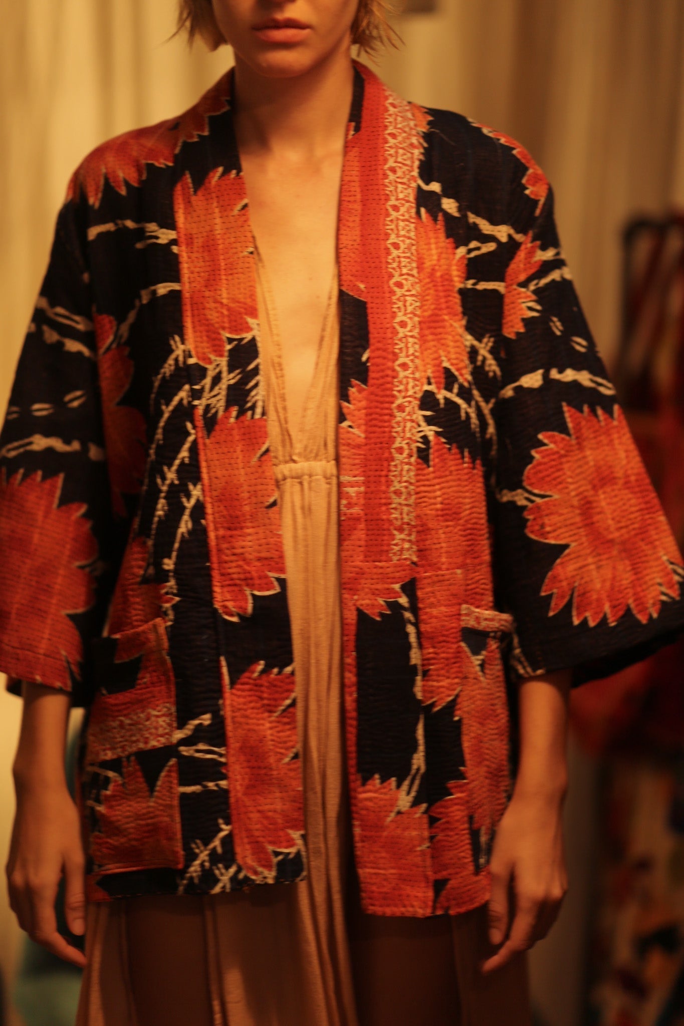 KANTHA SHORT KIMONO RUBYIN - BANGKOK TAILOR CLOTHING STORE - HANDMADE CLOTHING