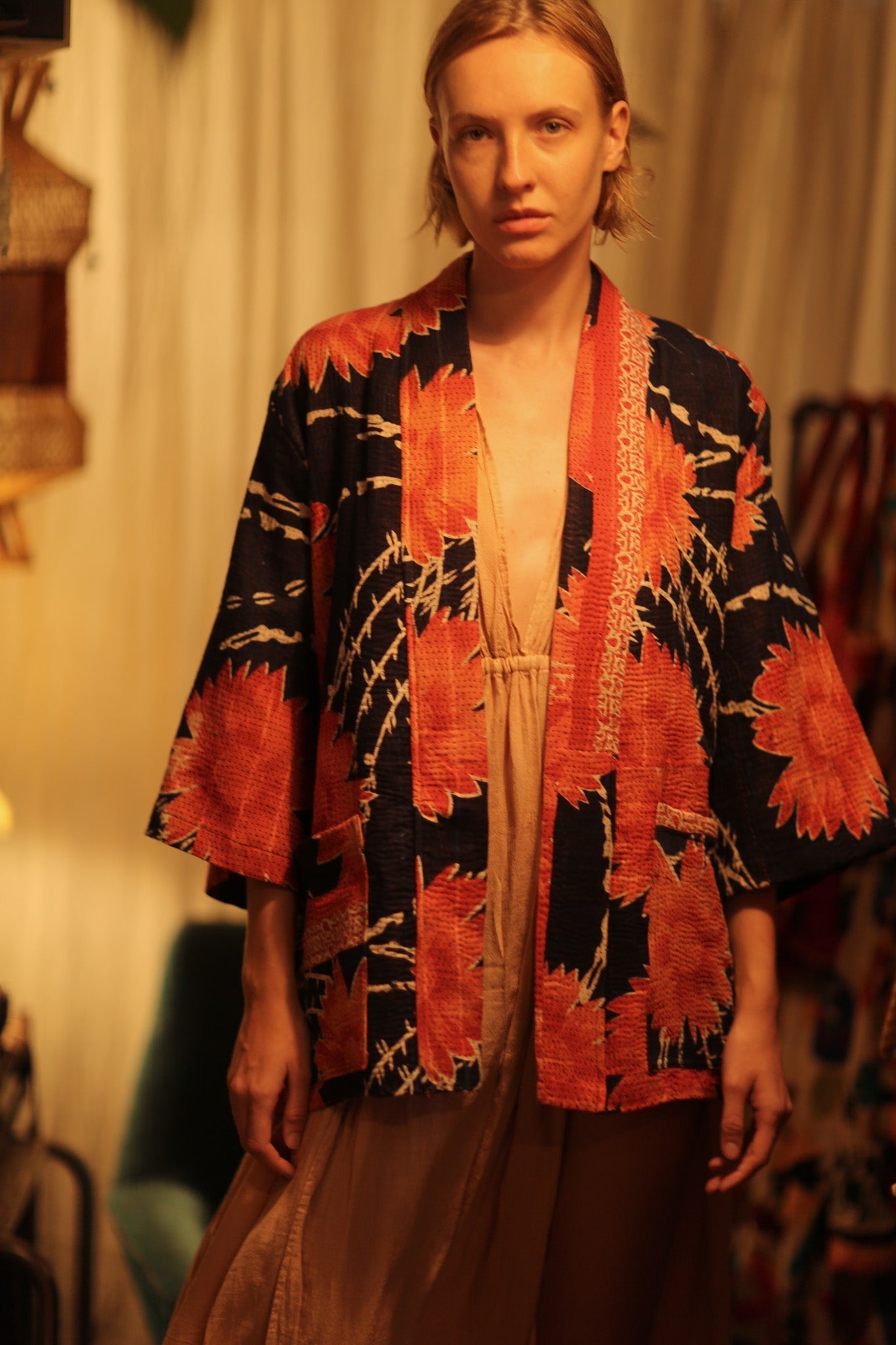 KANTHA SHORT KIMONO RUBYIN - BANGKOK TAILOR CLOTHING STORE - HANDMADE CLOTHING