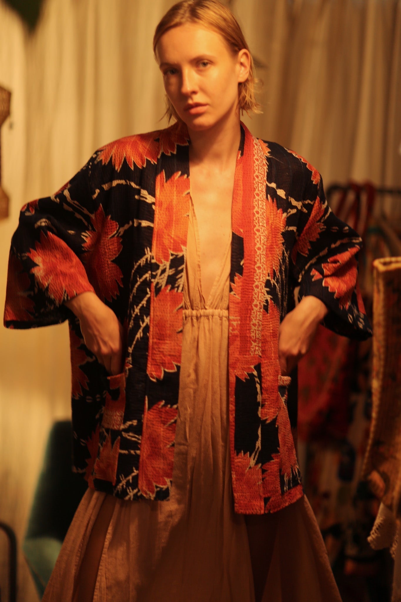 KANTHA SHORT KIMONO RUBYIN - BANGKOK TAILOR CLOTHING STORE - HANDMADE CLOTHING