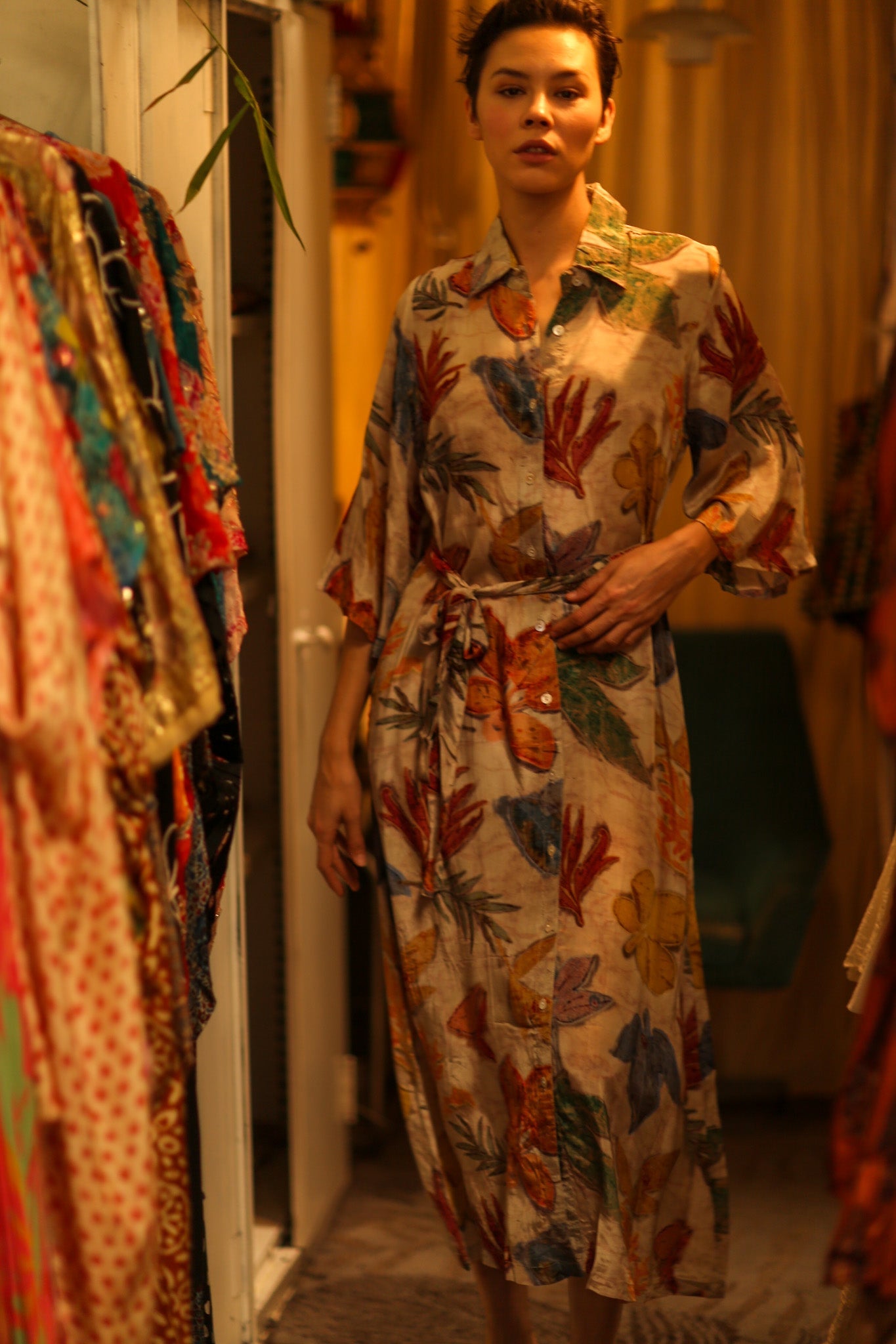 LEAF PRINTED BOTTOM DRESS - BANGKOK TAILOR CLOTHING STORE - HANDMADE CLOTHING