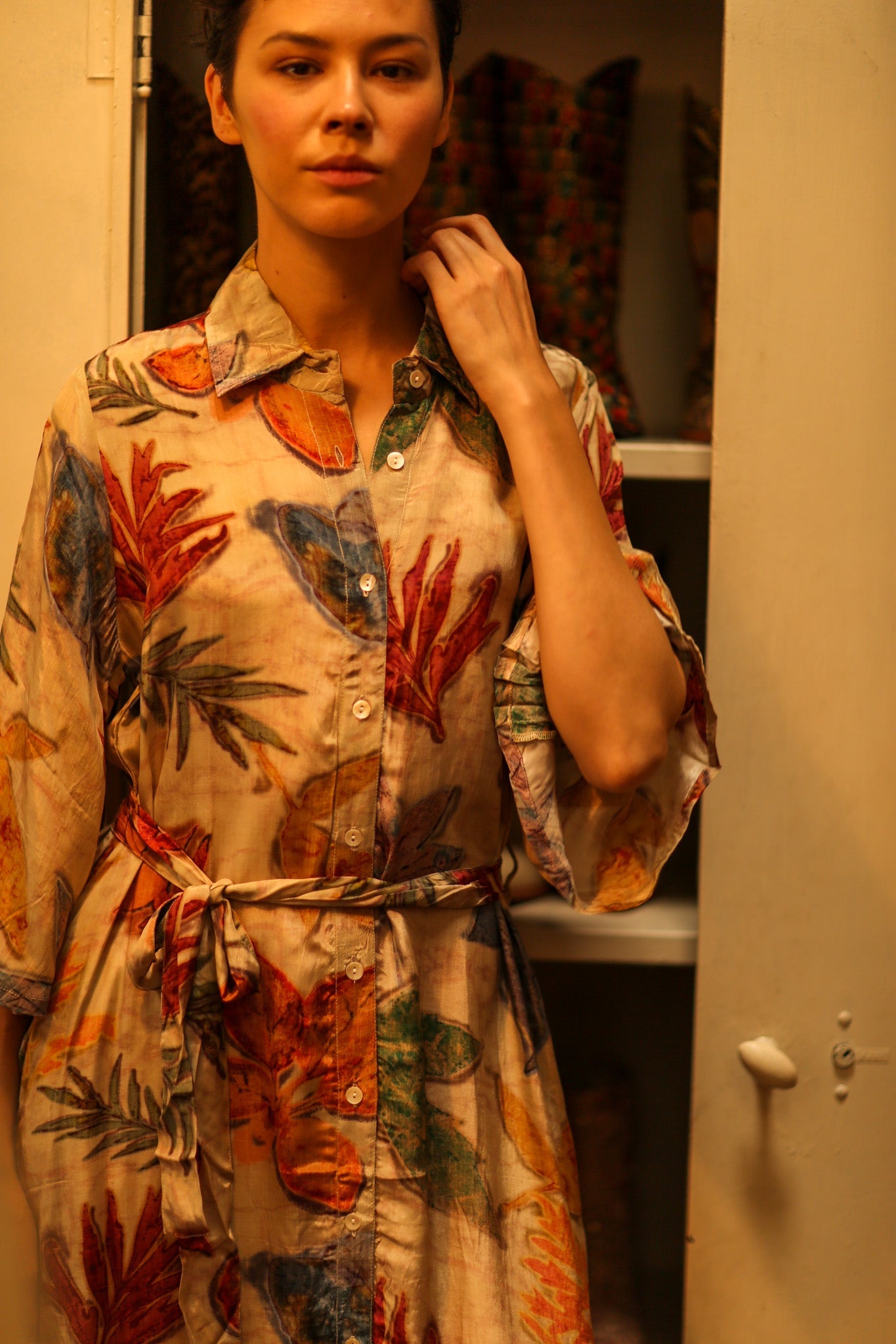 LEAF PRINTED BOTTOM DRESS - BANGKOK TAILOR CLOTHING STORE - HANDMADE CLOTHING